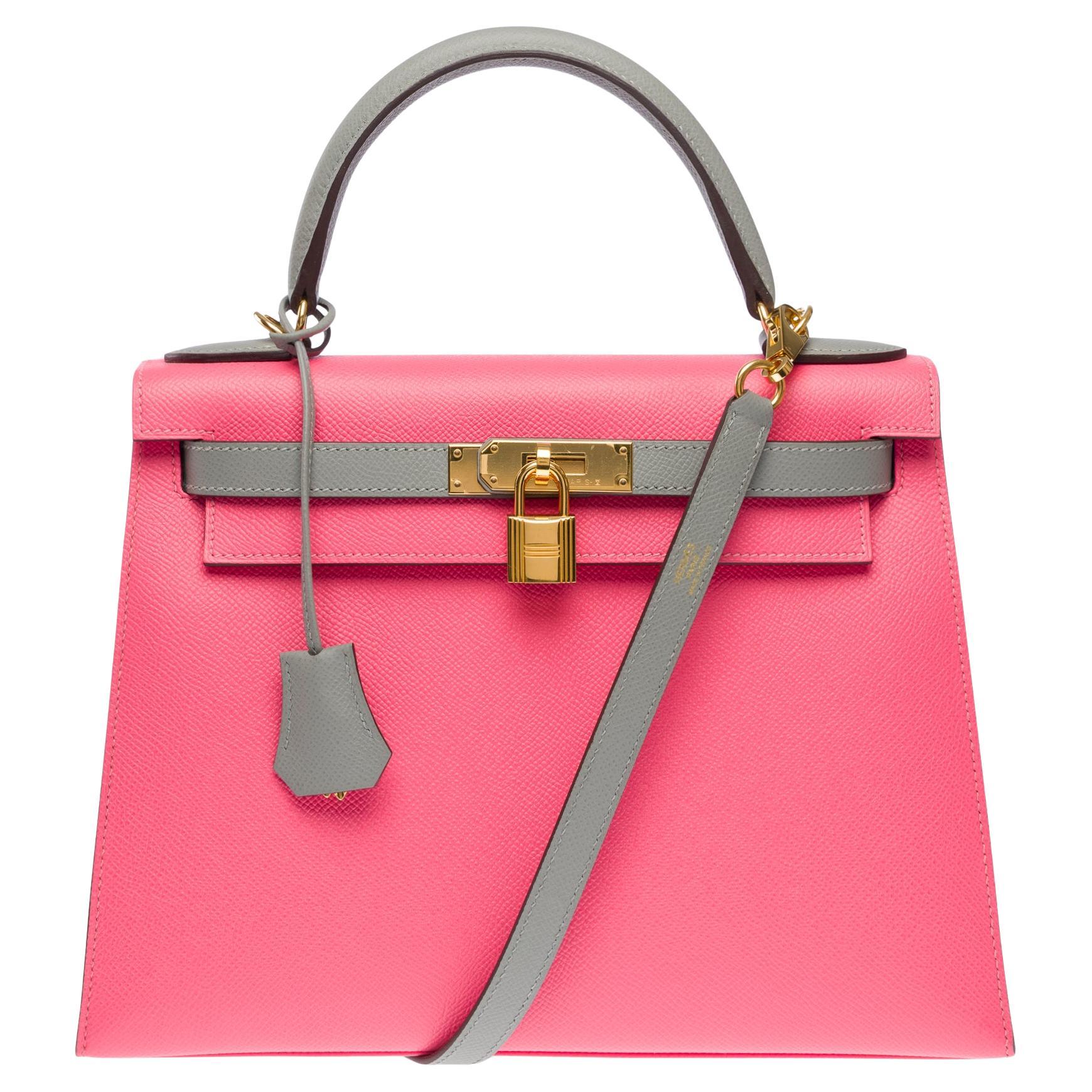 HSS Hermès Kelly 28 handbag strap in Azalee Pink & Etain Epsom leather, GHW For Sale
