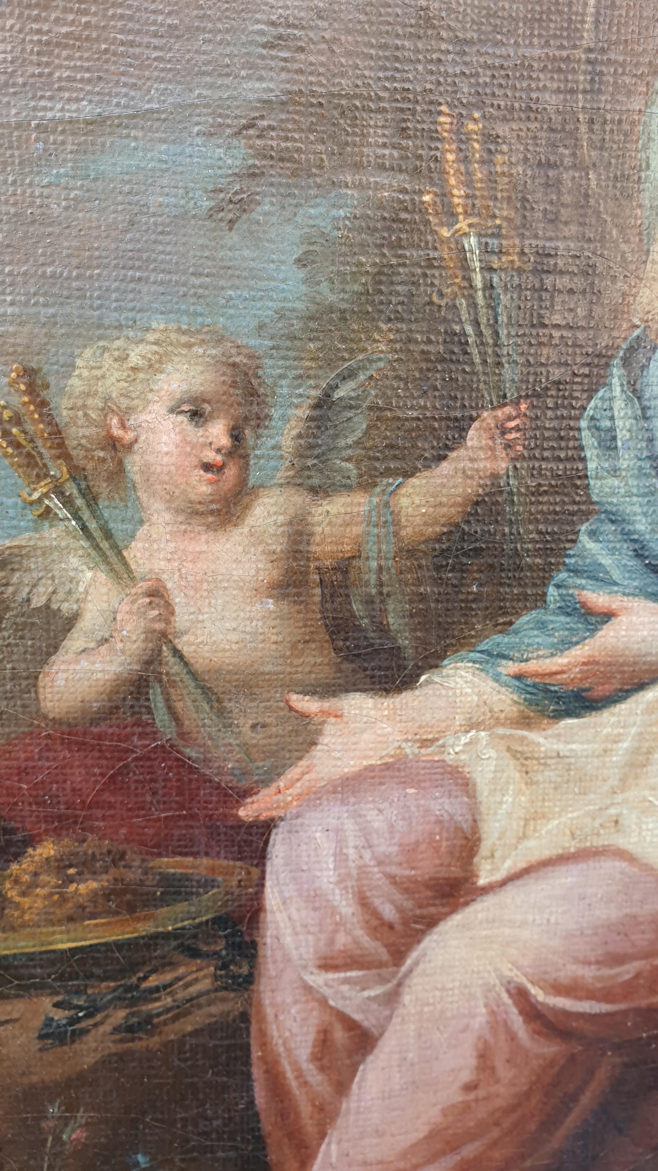Hst. Jungfrau vor den Instrumenten der Passion, gerahmt, 18. (18. Jahrhundert und früher) im Angebot