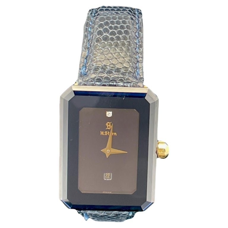 18k Yellow Gold Sapphire Diamond Swiss Quartz Women's