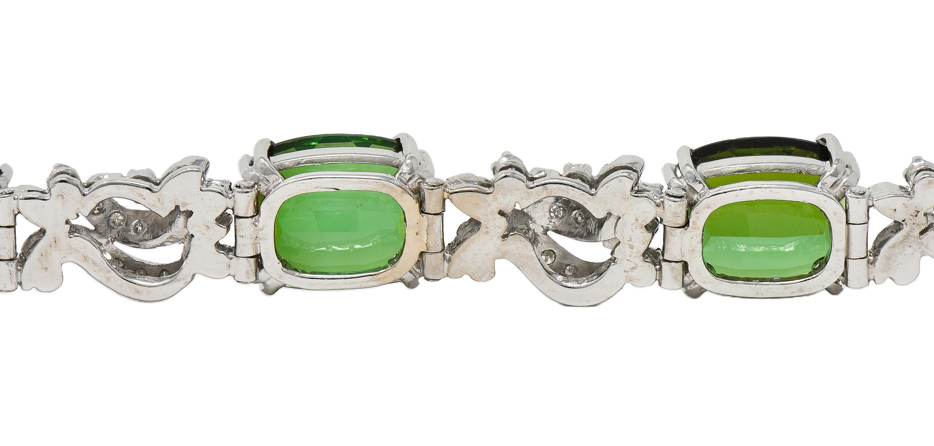H.Stern 1950's Tourmaline Diamond 18K Gold Vintage Ribbon Gemstone Link Bracelet For Sale 5