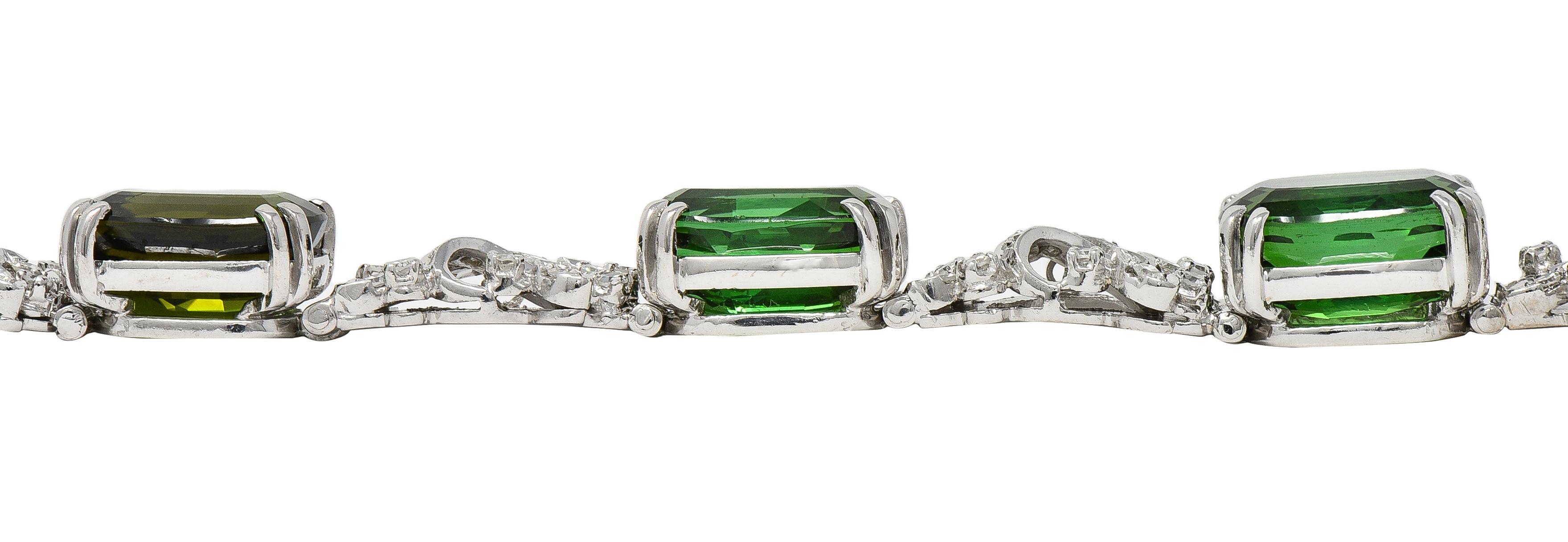 H.Stern 1950's Tourmaline Diamond 18K Gold Vintage Ribbon Gemstone Link Bracelet For Sale 6