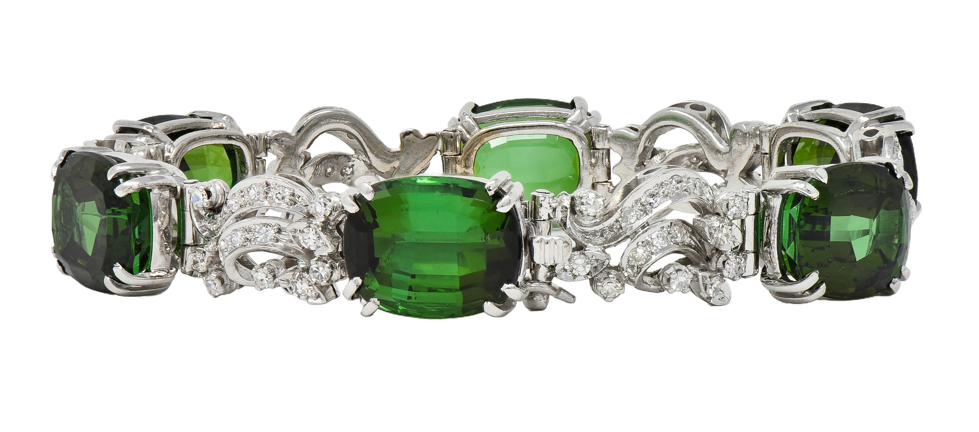 H.Stern 1950's Tourmaline Diamond 18K Gold Vintage Ribbon Gemstone Link Bracelet For Sale 7