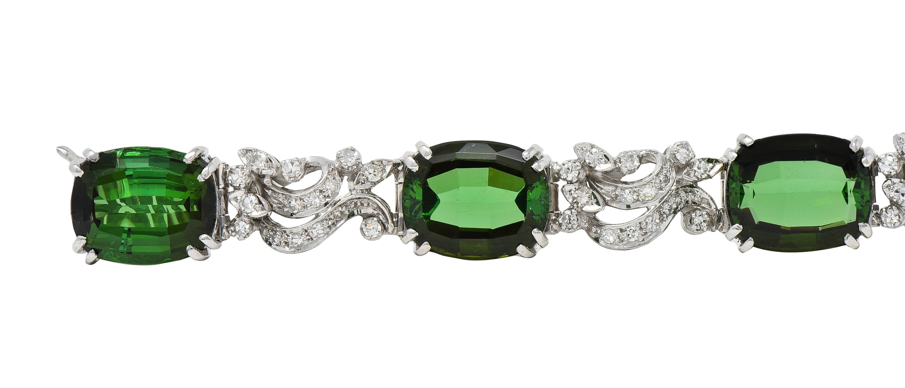 Women's or Men's H.Stern 1950's Tourmaline Diamond 18K Gold Vintage Ribbon Gemstone Link Bracelet For Sale