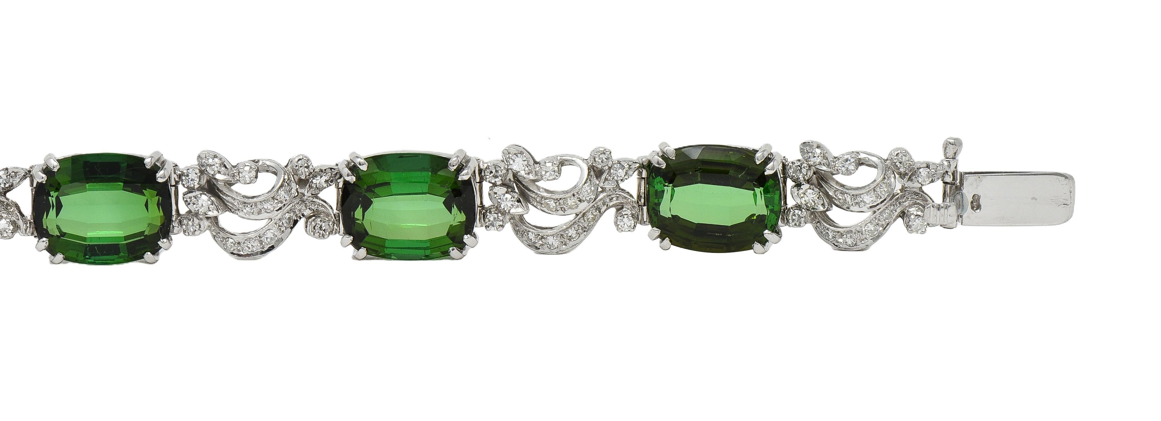 H.Stern 1950's Tourmaline Diamond 18K Gold Vintage Ribbon Gemstone Link Bracelet For Sale 1