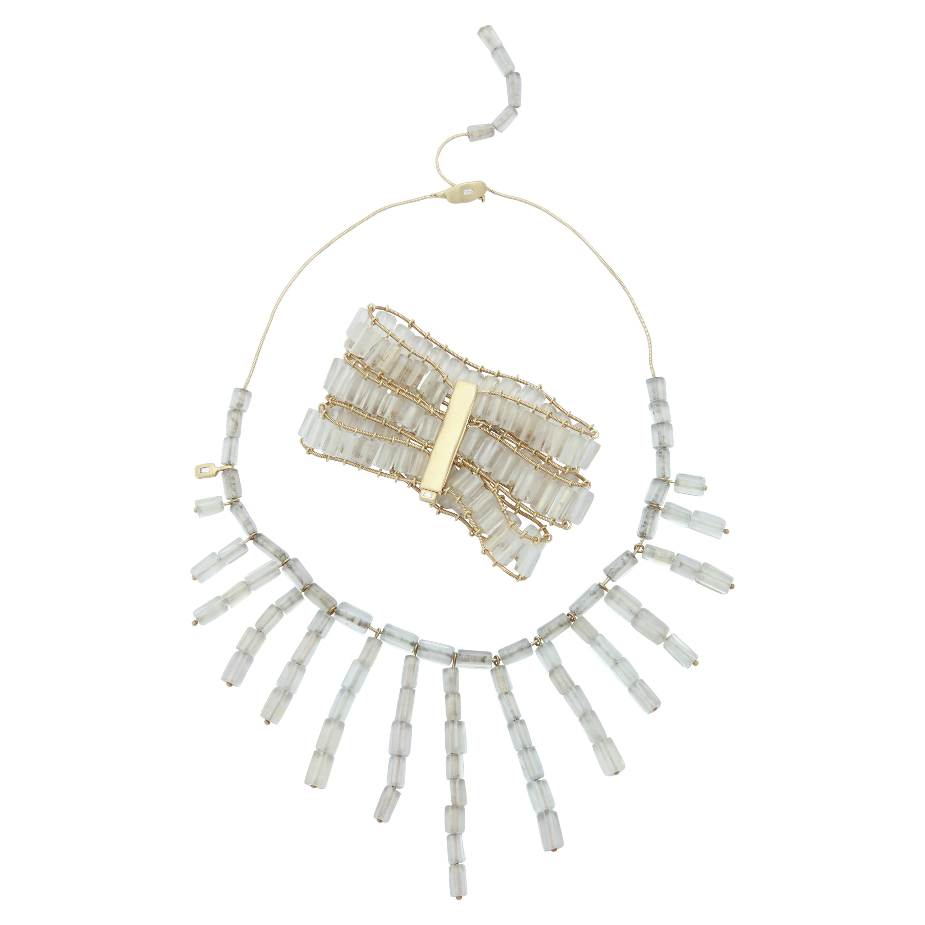 H.Stern 1980s Rock Crystal, Diamond Gold Necklace with Bracelet Suite