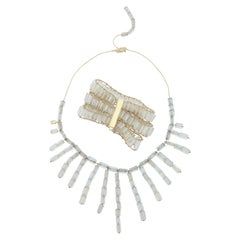 Retro H.Stern 1980s Rock Crystal, Diamond Gold Necklace with Bracelet Suite