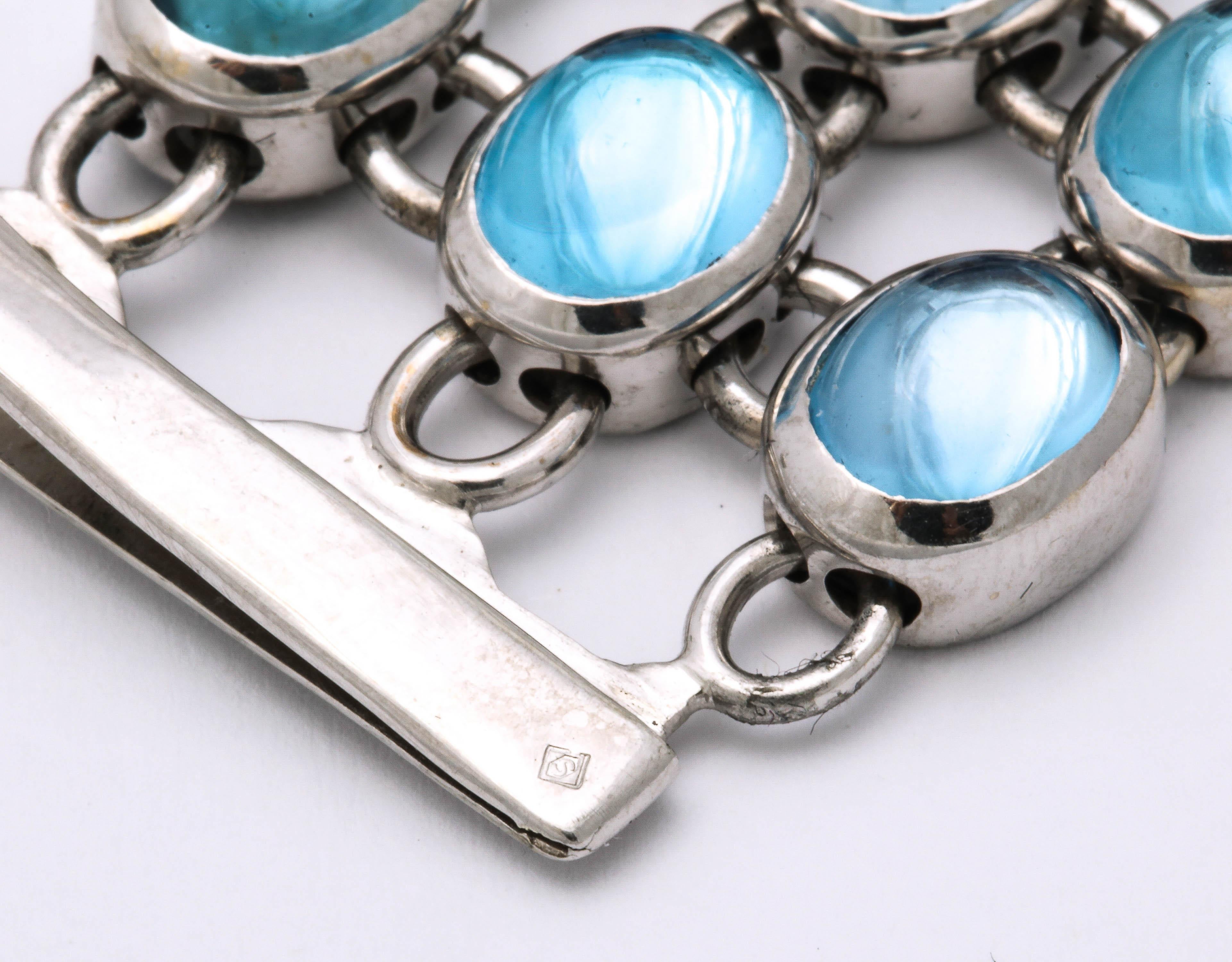 H.Stern 1990 Highly Flexible Triple-Row Cabochon Blue Topaz White Gold Bracele 6