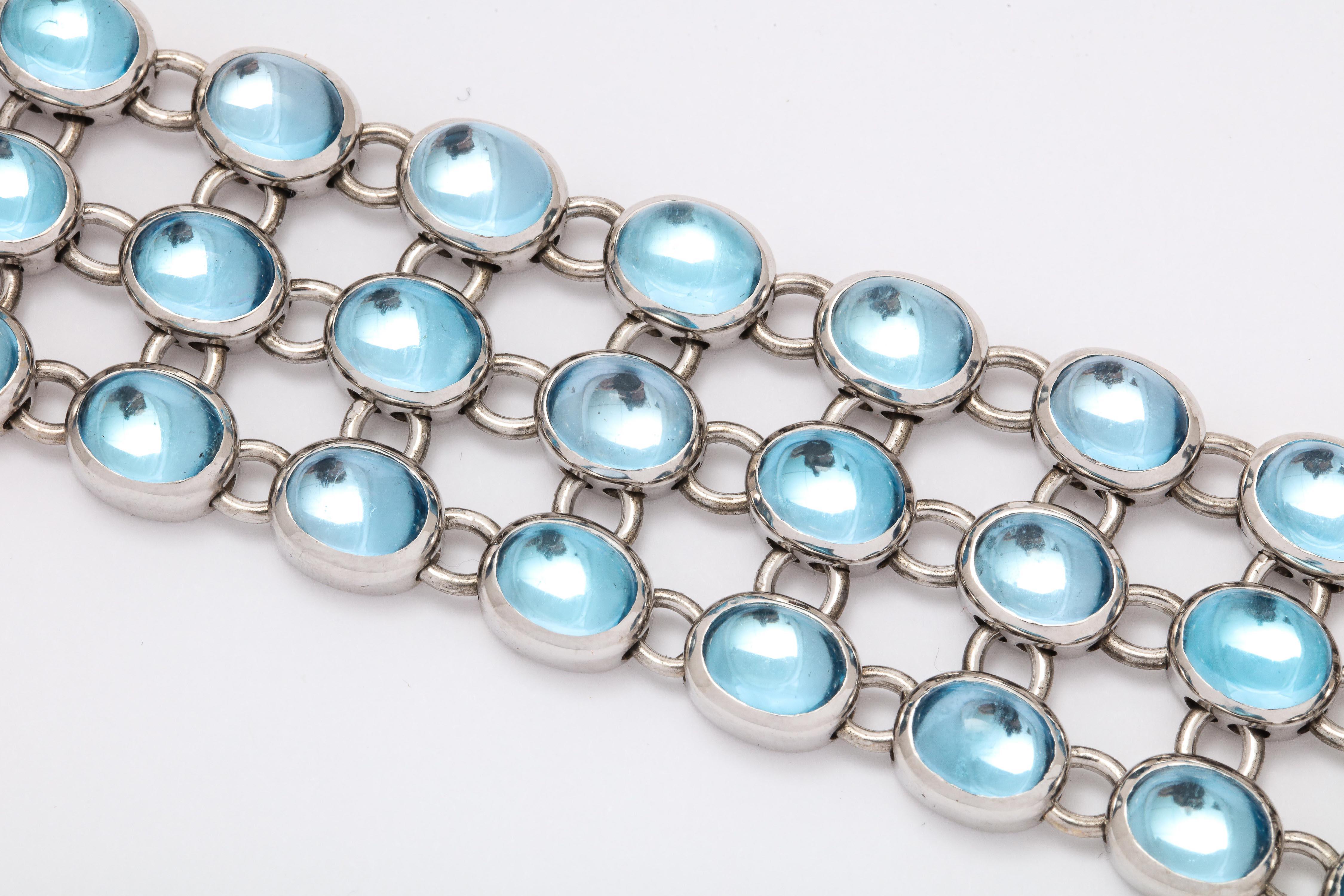 H.Stern 1990 Highly Flexible Triple-Row Cabochon Blue Topaz White Gold Bracele 1