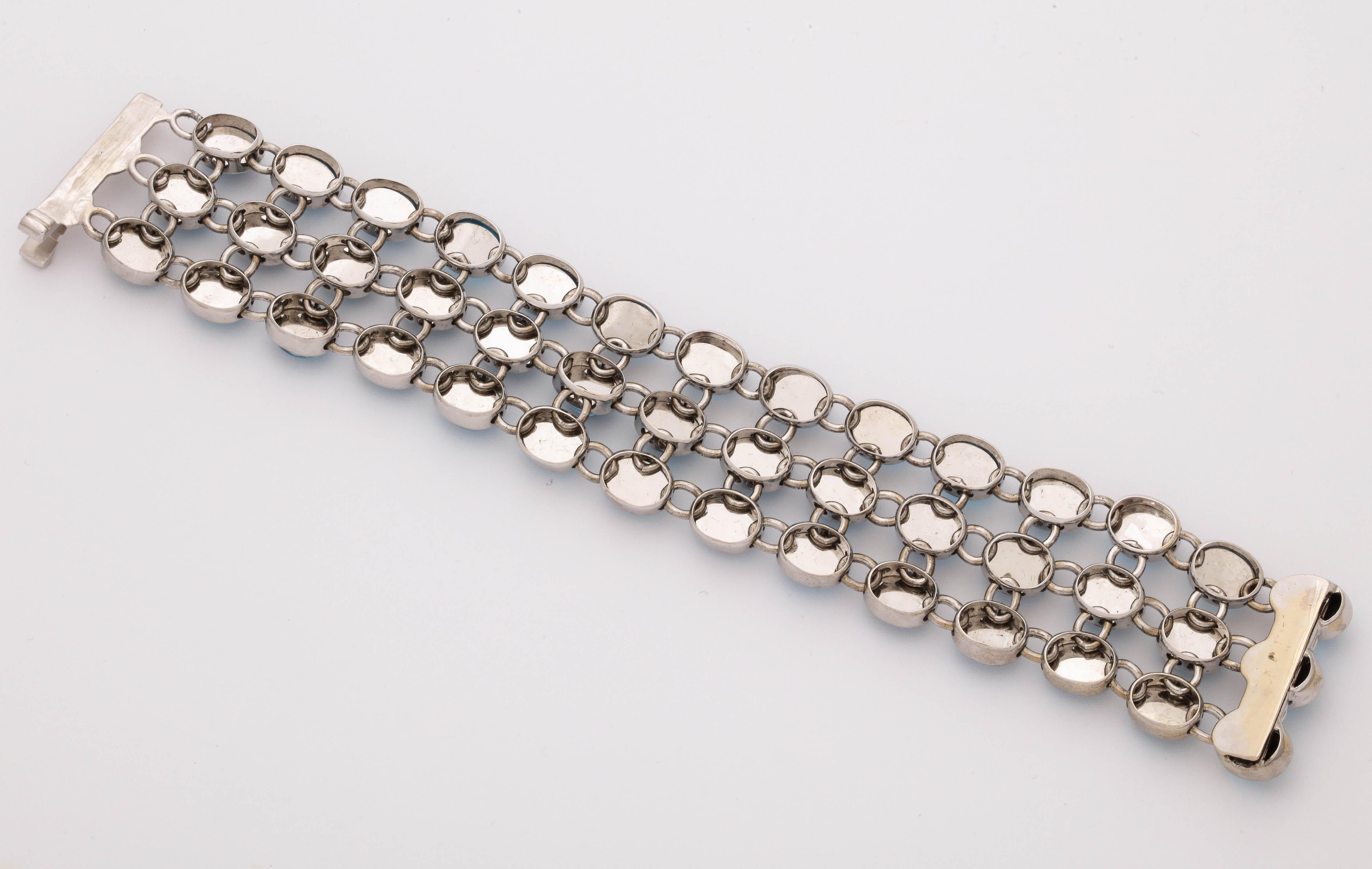 H.Stern 1990 Highly Flexible Triple-Row Cabochon Blue Topaz White Gold Bracele 2