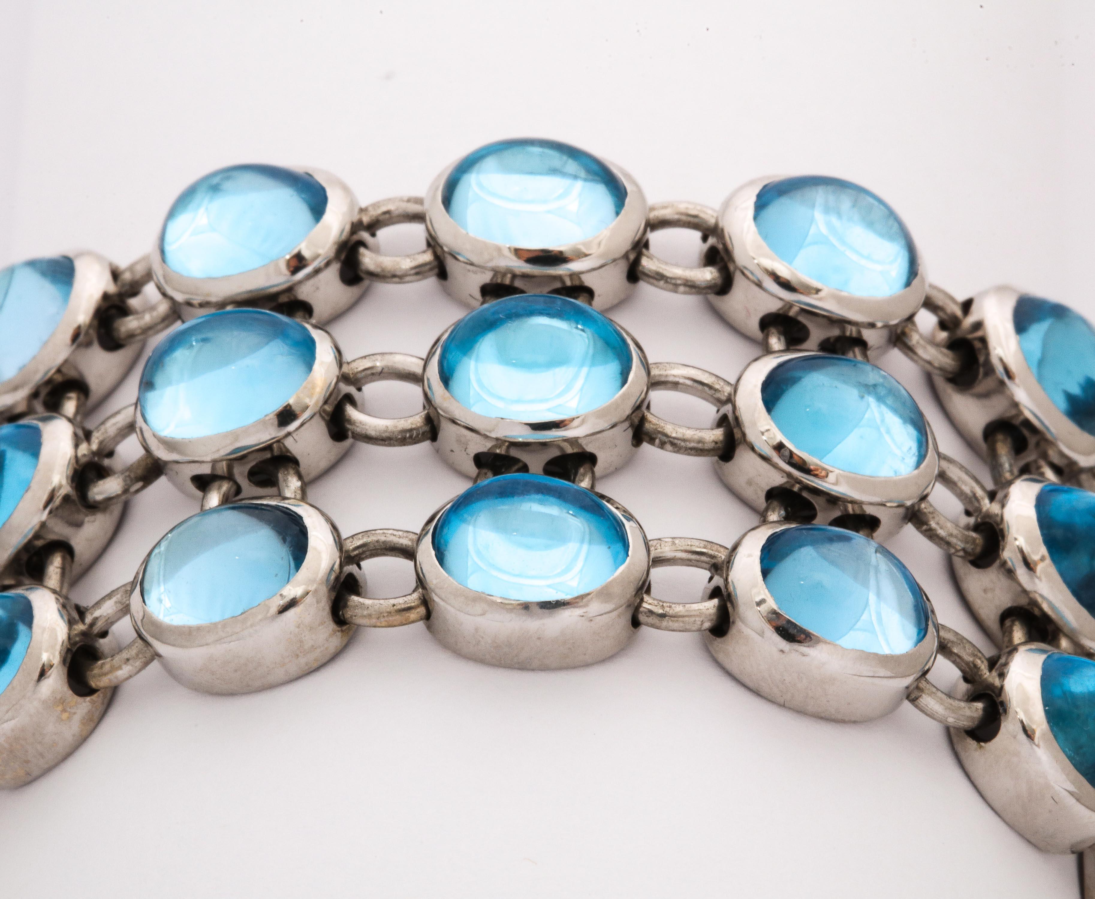 H.Stern 1990 Highly Flexible Triple-Row Cabochon Blue Topaz White Gold Bracele 3