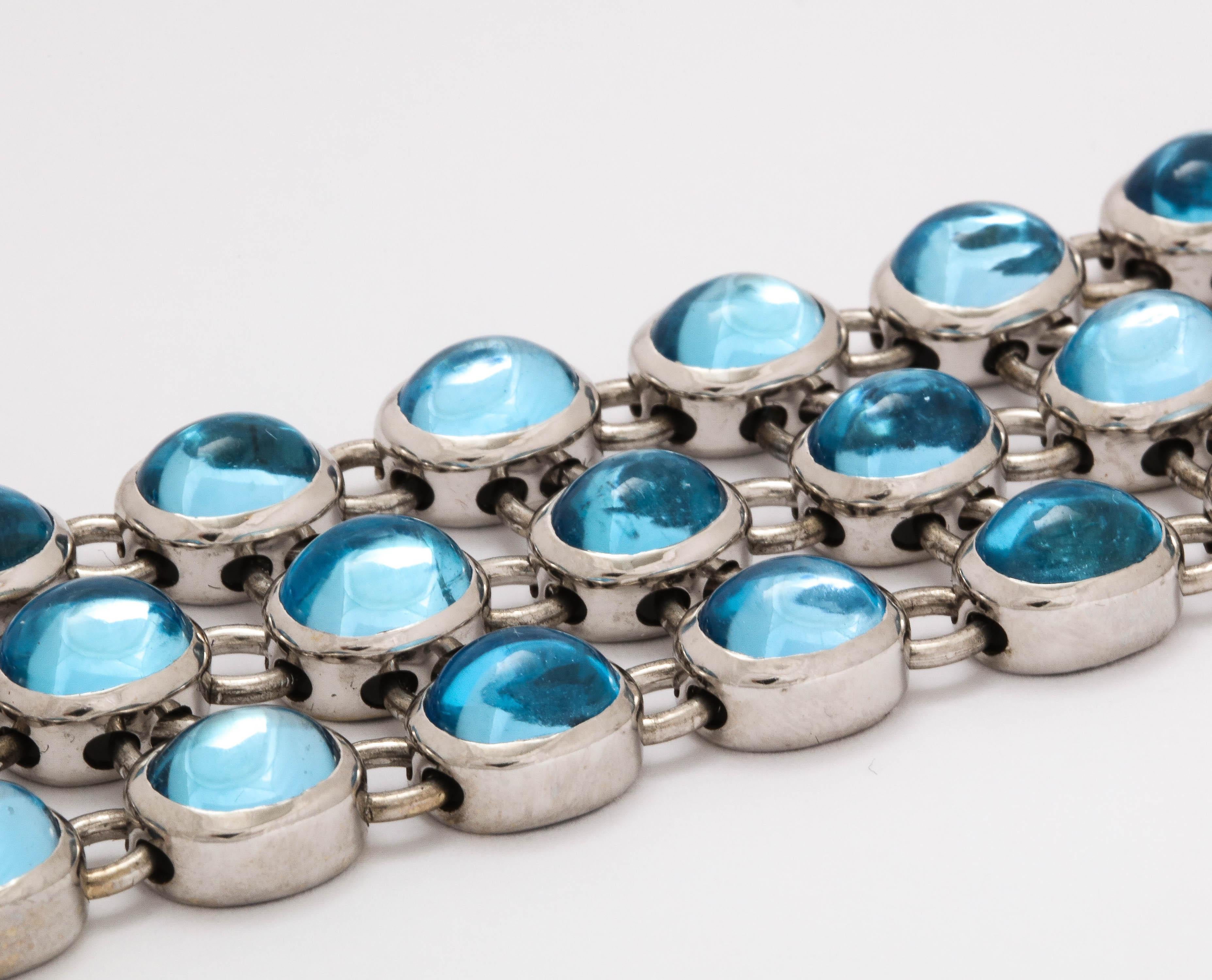 H.Stern 1990 Highly Flexible Triple-Row Cabochon Blue Topaz White Gold Bracele 4
