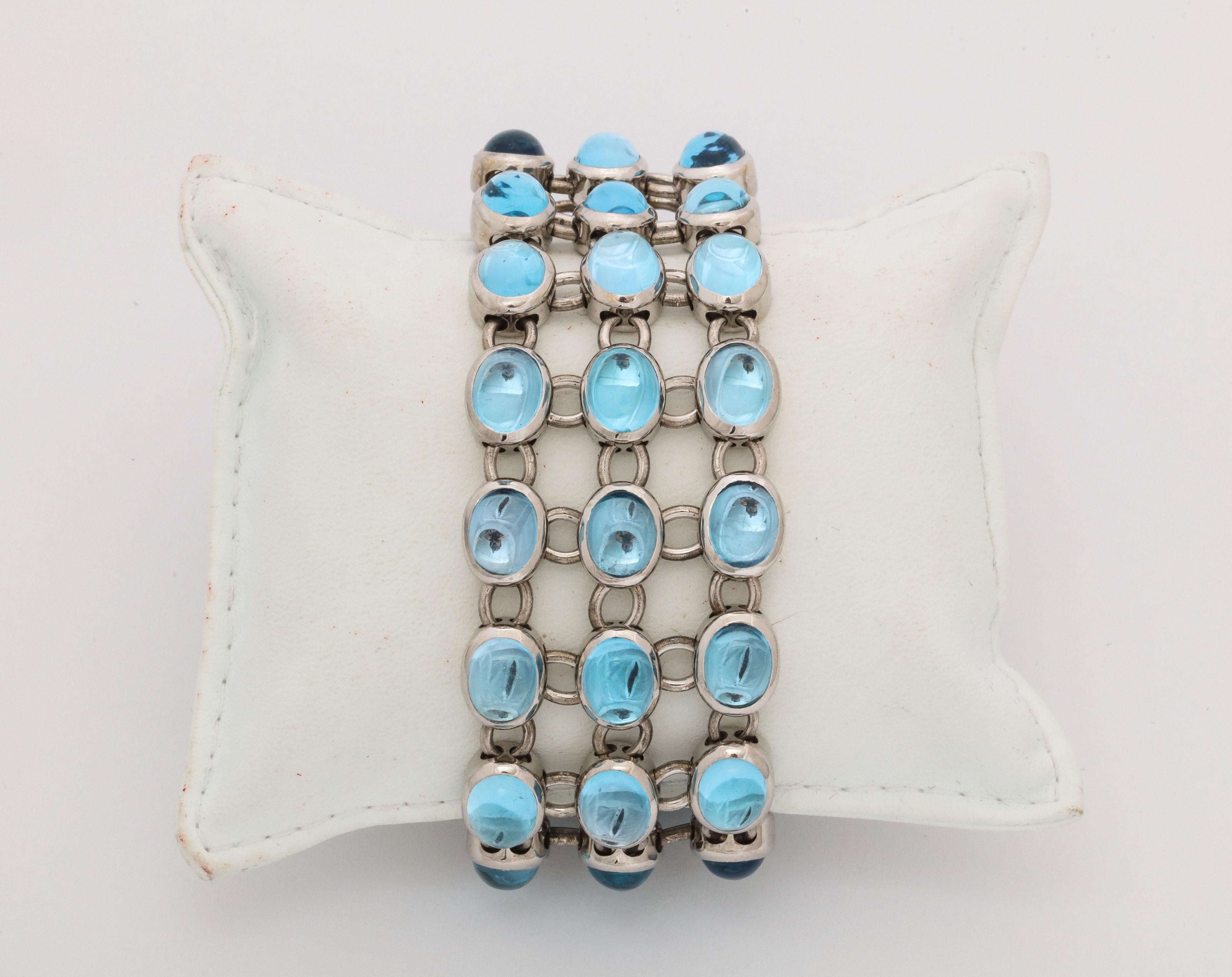 H.Stern 1990 Highly Flexible Triple-Row Cabochon Blue Topaz White Gold Bracele 5