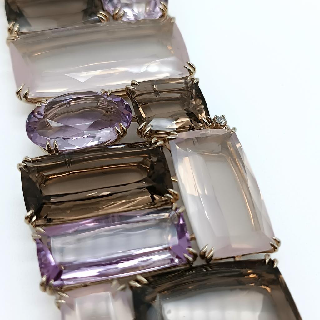 Women's H.Stern bracelet noble gold with amethys , quartz and diamonds For Sale