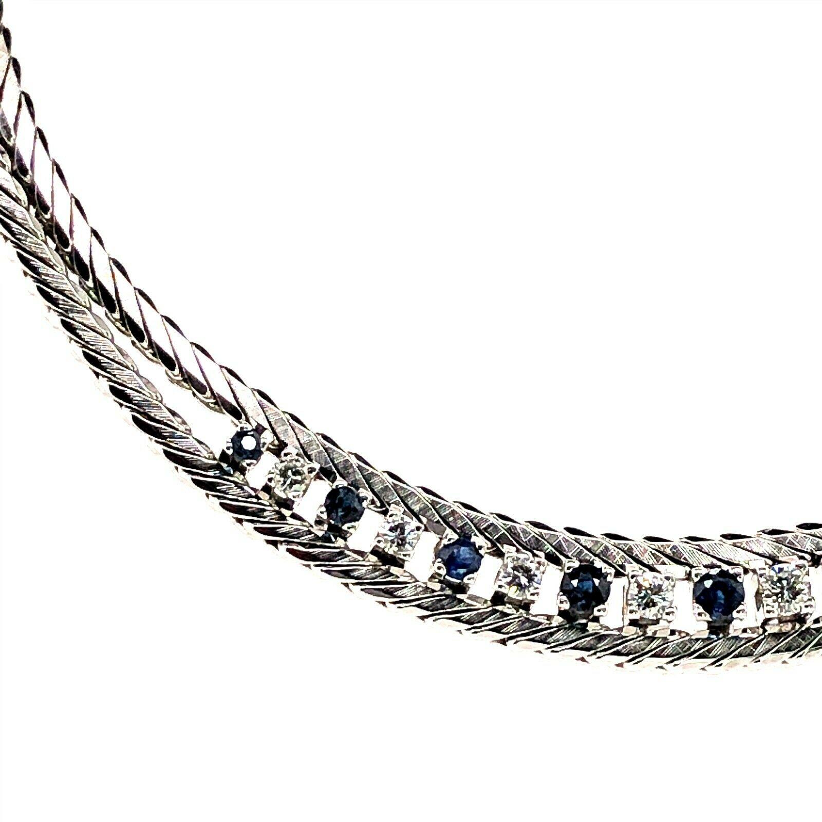  This is a very classic necklace by H.STERN company, features 10 pieces blue sapphire and 9 pieces round cut diamonds. This necklace crafted in braided style chain in 18k white gold metal.We also have the set of bracelet and rings, that can be sold