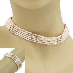 H.Stern Diamond Pearls 5 Strands 18k Gold Leaf Choker Necklace Bracelet Set
