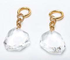 H.Stern DVF 104.86 Carat Rock Crystal 18 Karat Gold Diamond Pendant Earrings