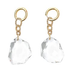 H.Stern DVF 104.86 Carat Rock Crystal 18 Karat Gold Diamond Pendant Earrings