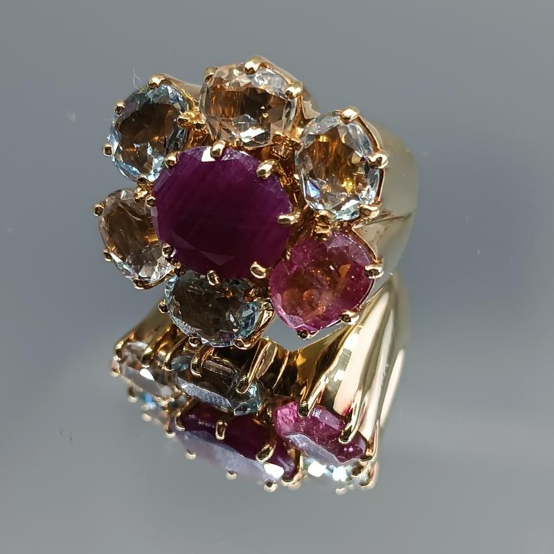 Oval Cut H.Stern Noble Gold Ring with Ruby, Berylos, Citrines and Tourmaline For Sale