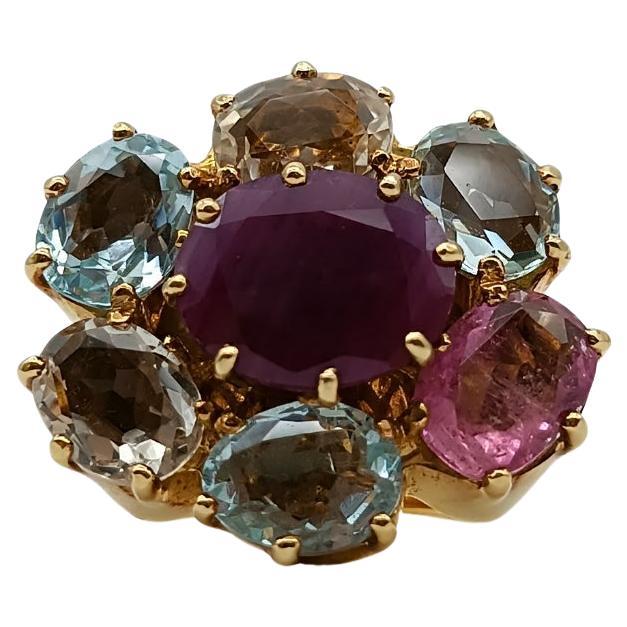 H.Stern Noble Gold Ring with Ruby, Berylos, Citrines and Tourmaline For Sale