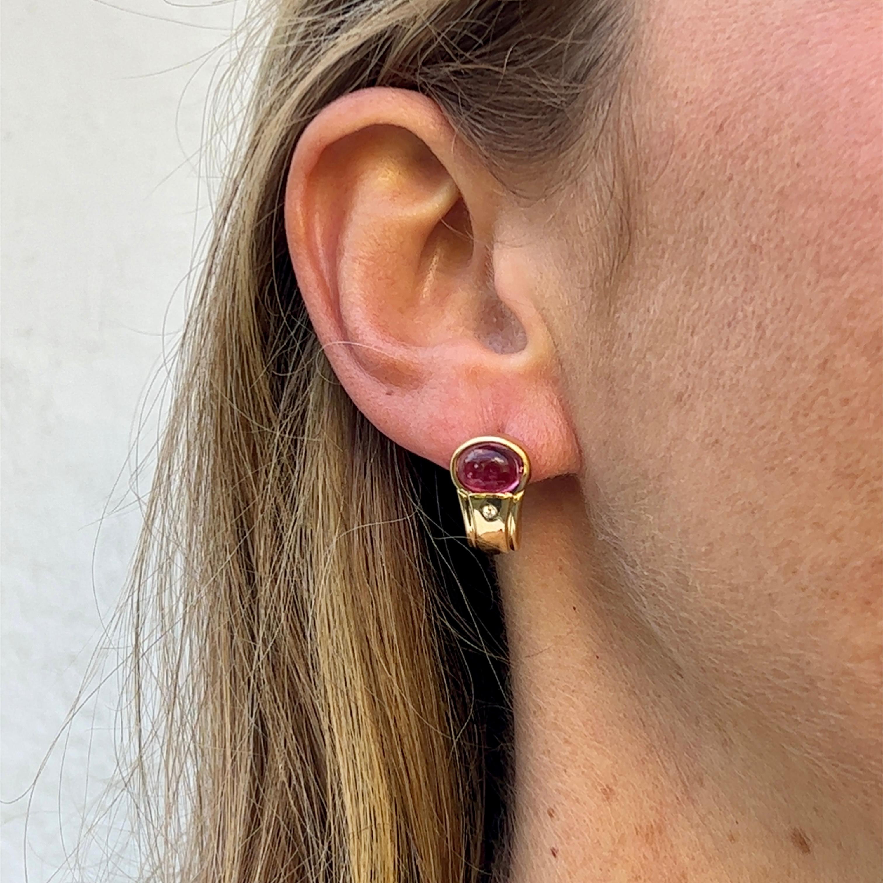 Contemporary H.Stern Pink Tourmaline and Diamond Earrings in 18K Yellow Gold
