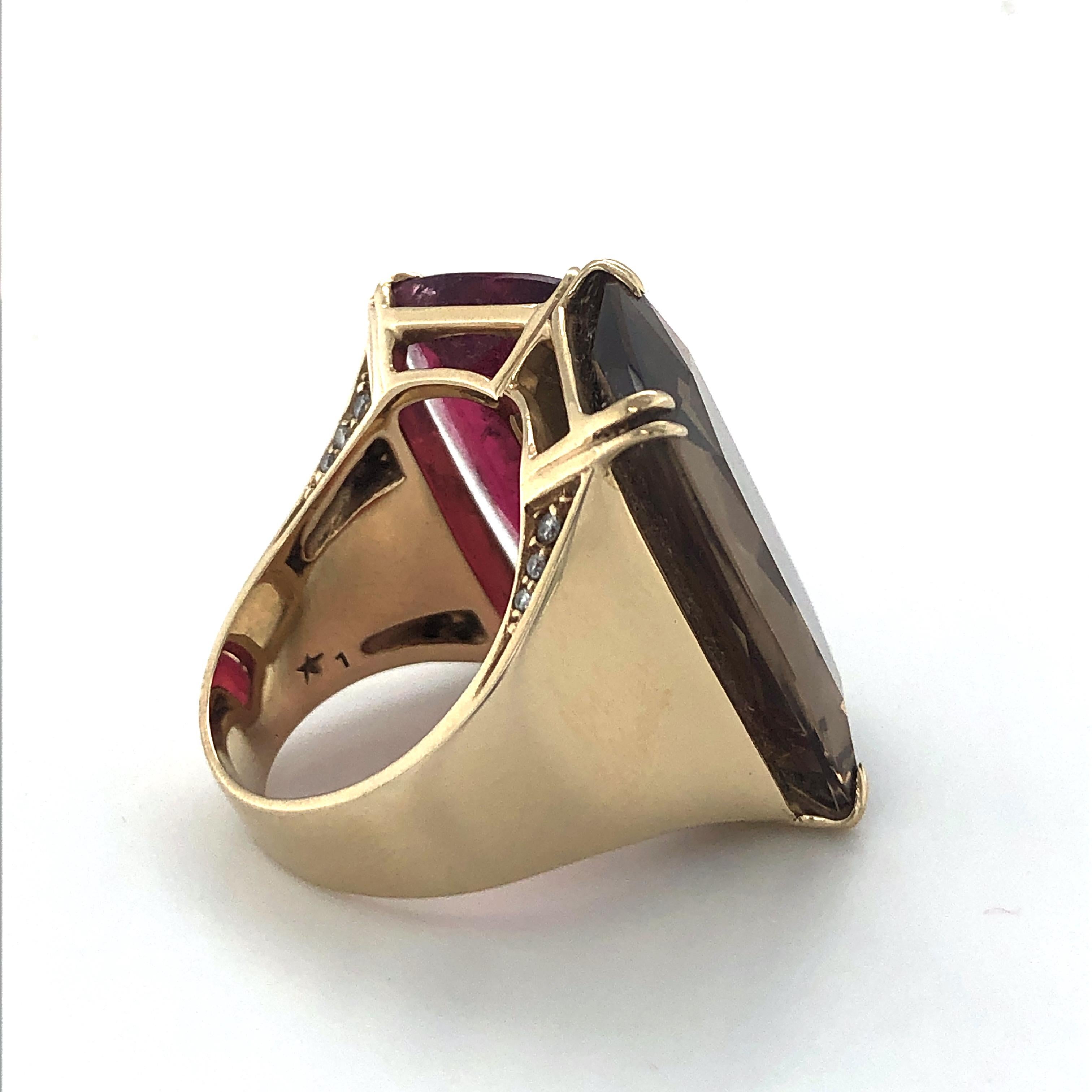 Modern H.Stern Ring with Tourmaline and Smoky Quartz in Yellowgold 750