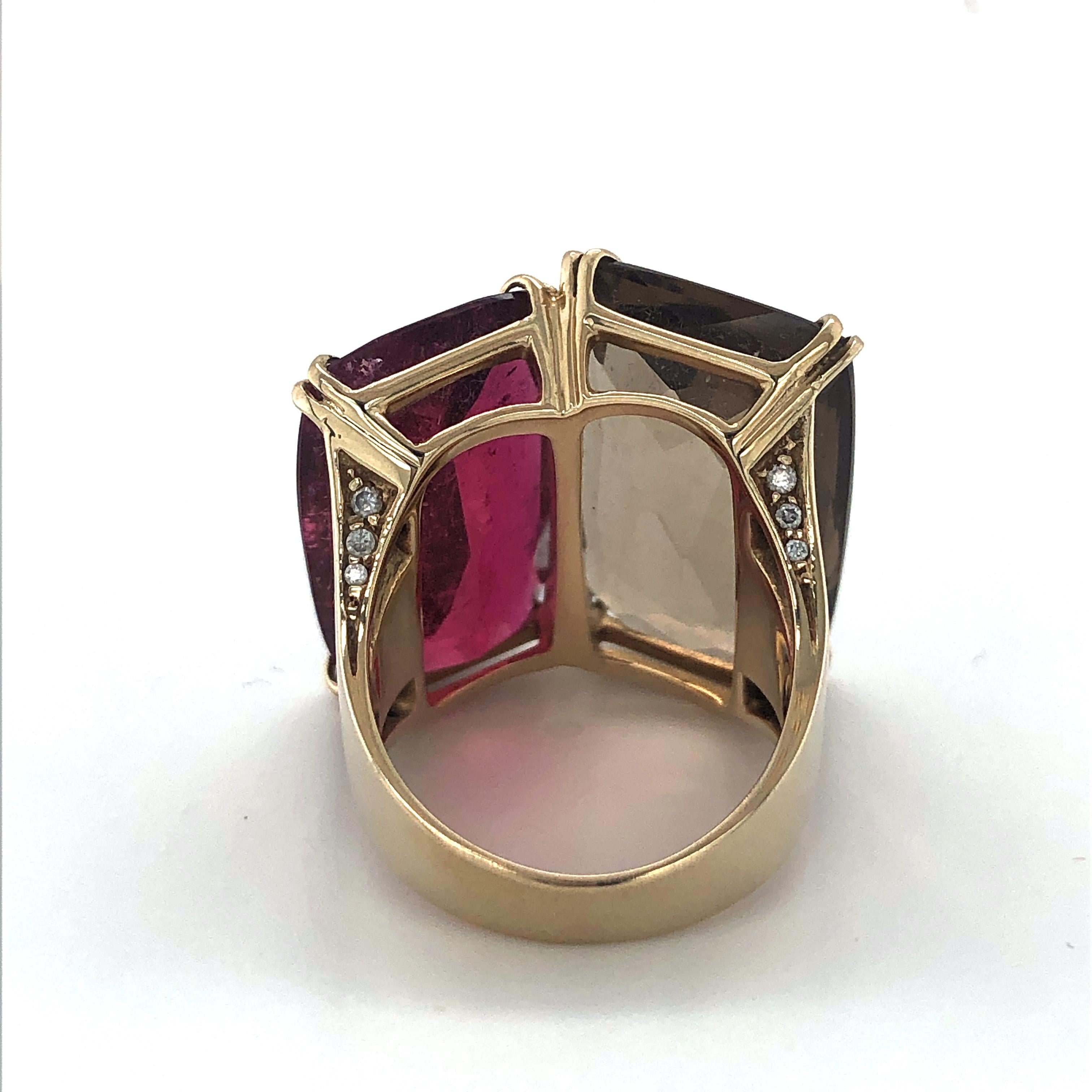 Cushion Cut H.Stern Ring with Tourmaline and Smoky Quartz in Yellowgold 750