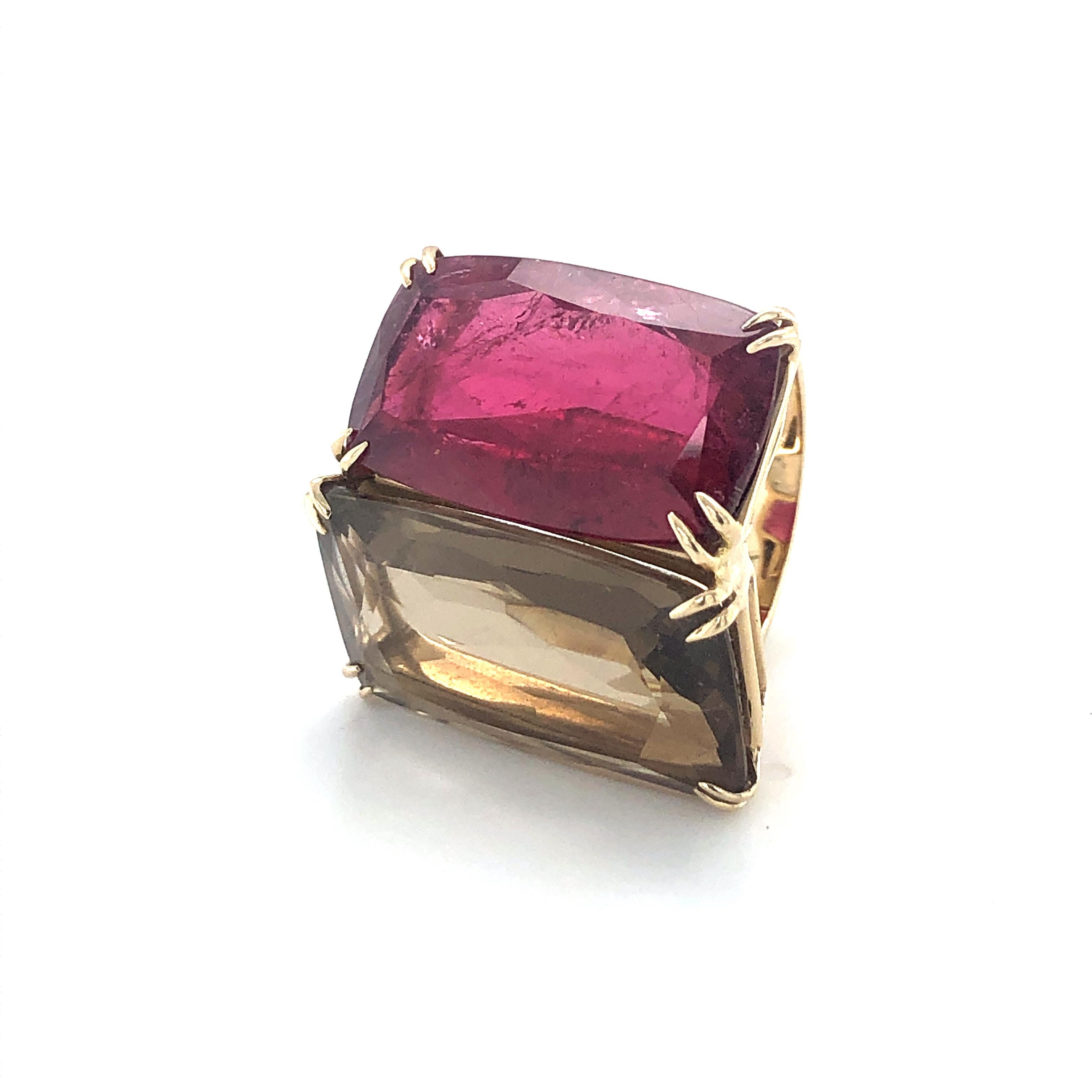 H.Stern Ring with Tourmaline and Smoky Quartz in Yellowgold 750 In Excellent Condition In Lucerne, CH