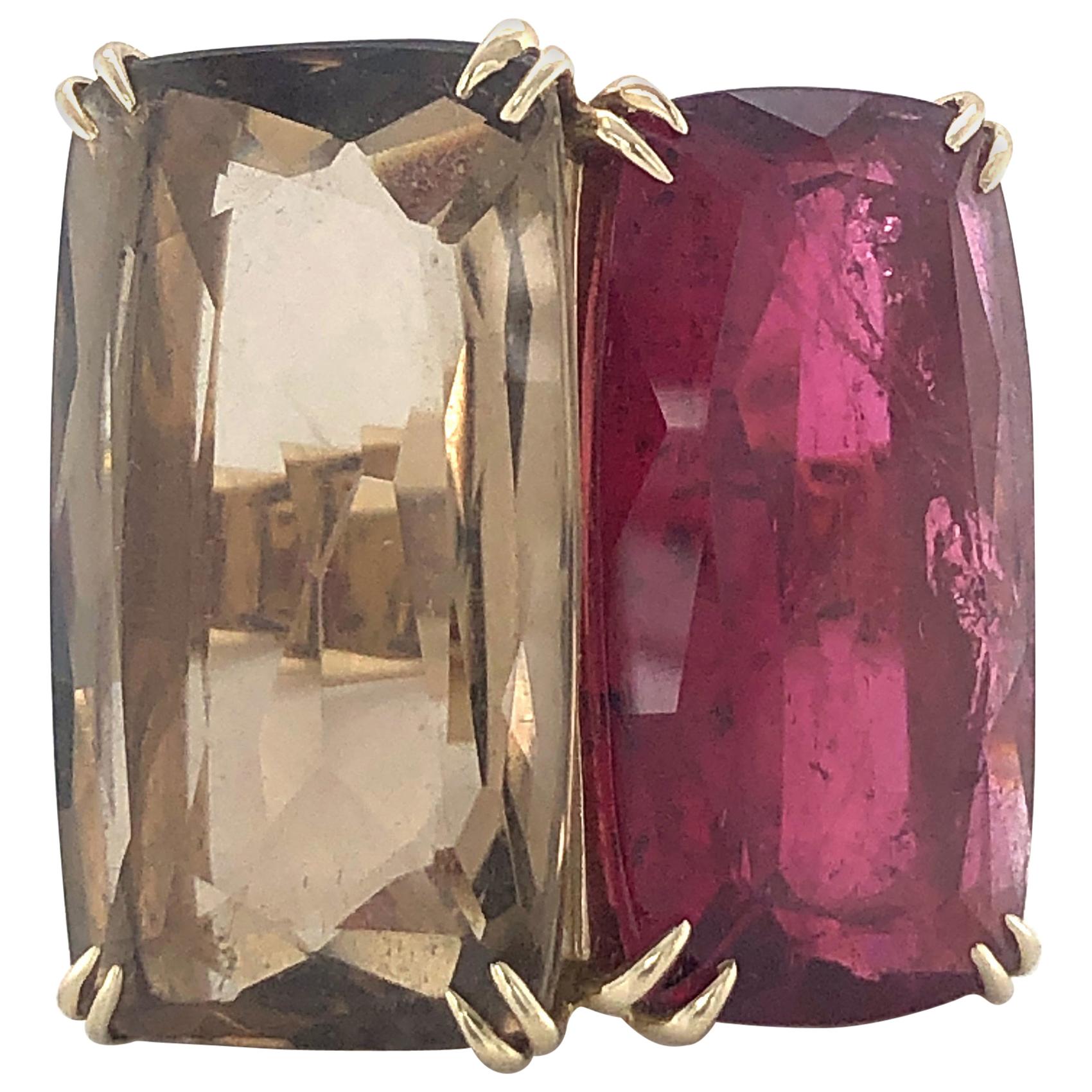 H.Stern Ring with Tourmaline and Smoky Quartz in Yellowgold 750