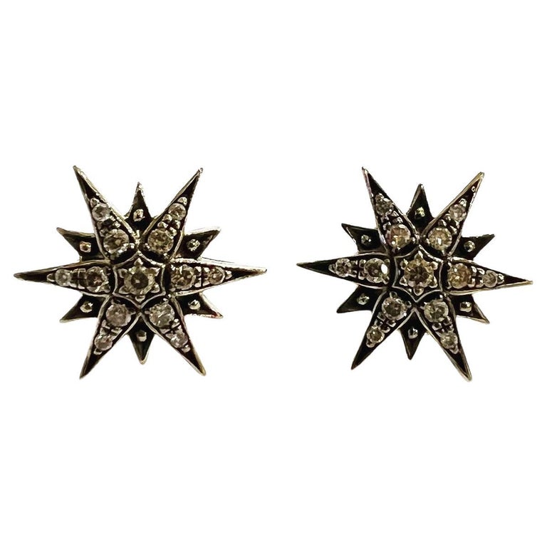 Stars Fancy Diamond 18k yellow white Gold Stud Earrings