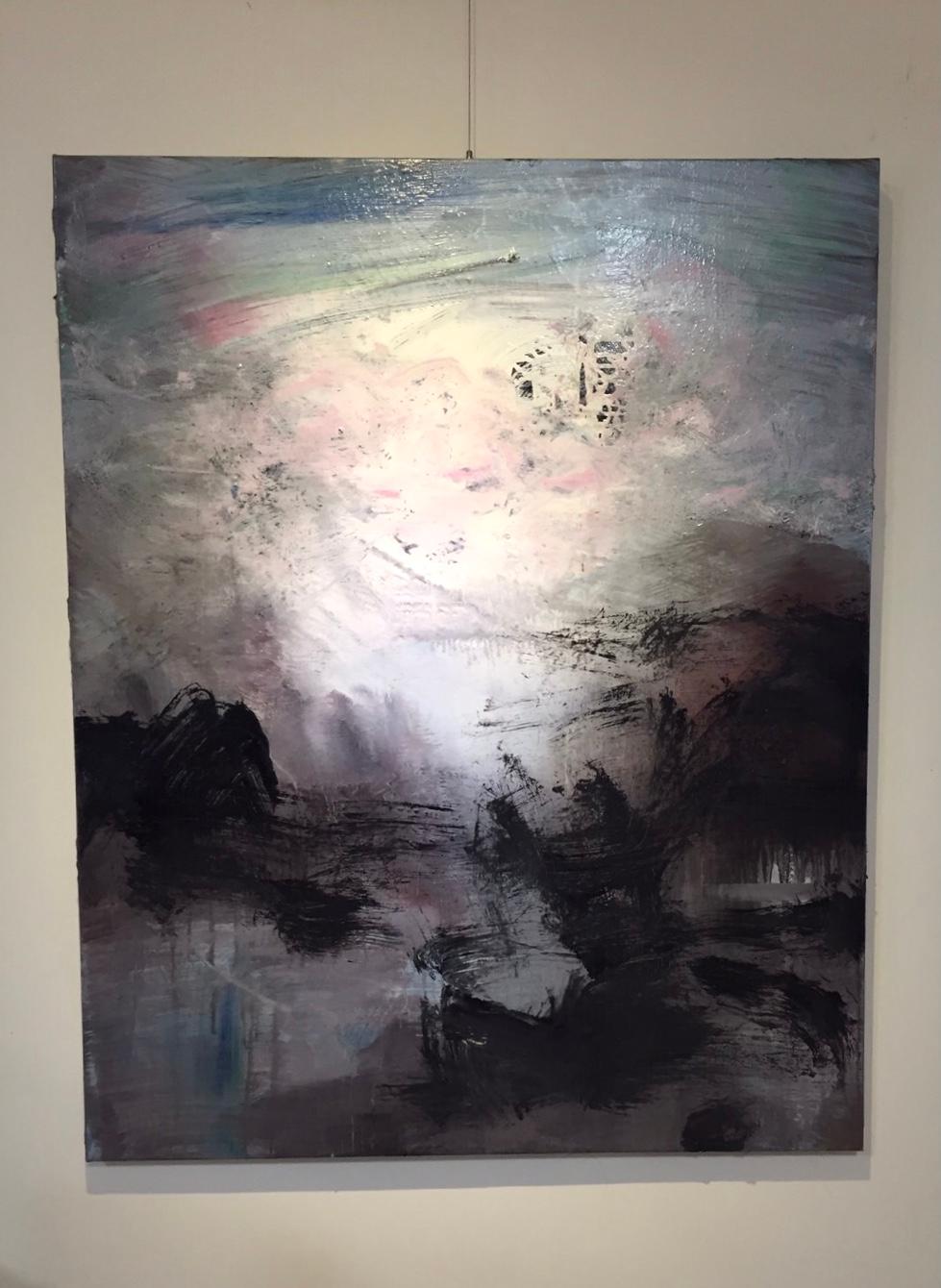 Peinture à l'huile - Paysage de mémoire n° 130 - Absrtact, 2022  - Violet Abstract Painting par Hsu Tung Lung