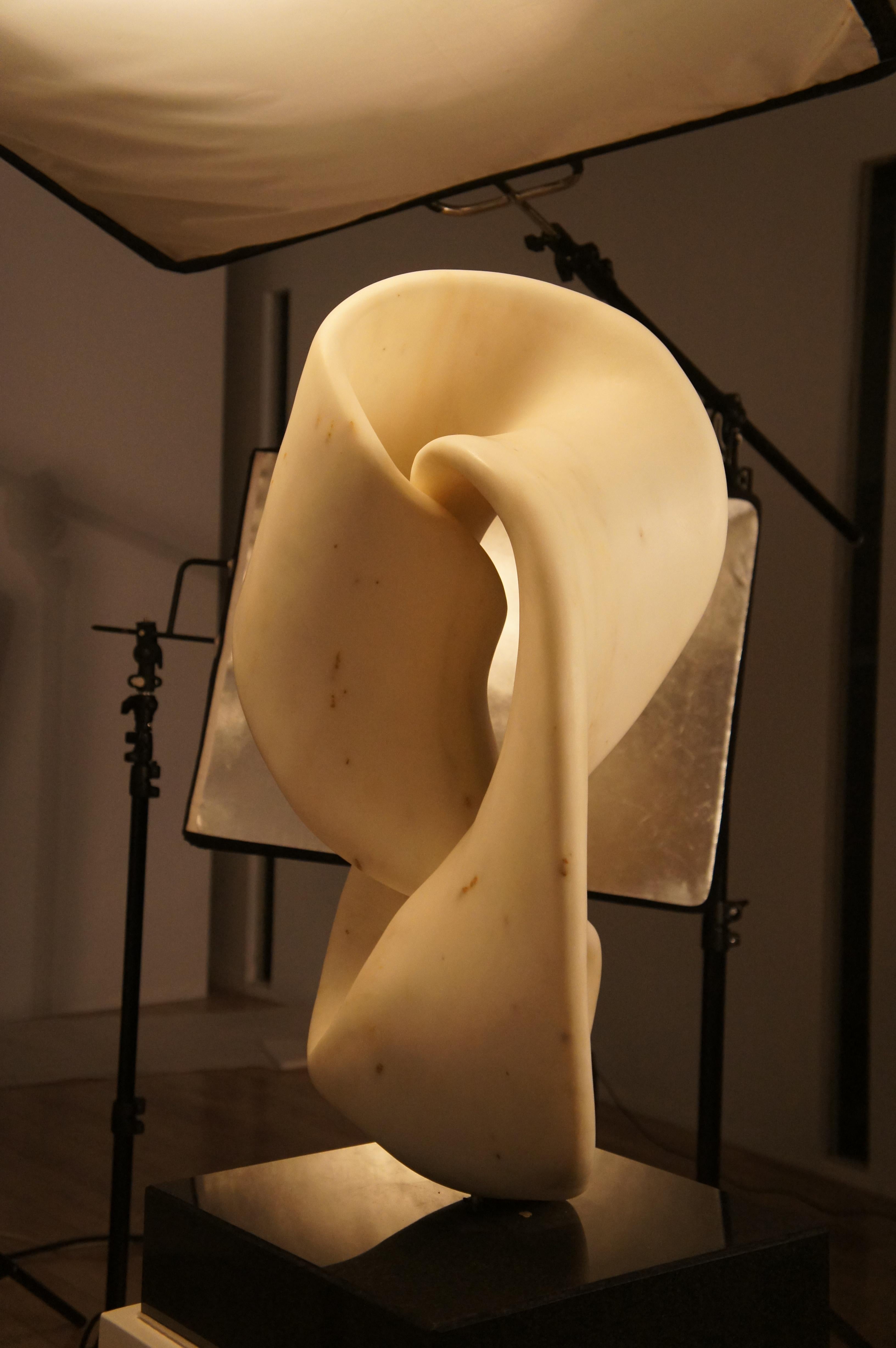 TURNING Escultura abstracta de mármol blanco , 2013 - Abstract Sculpture Negro de Hsu Tung Lung