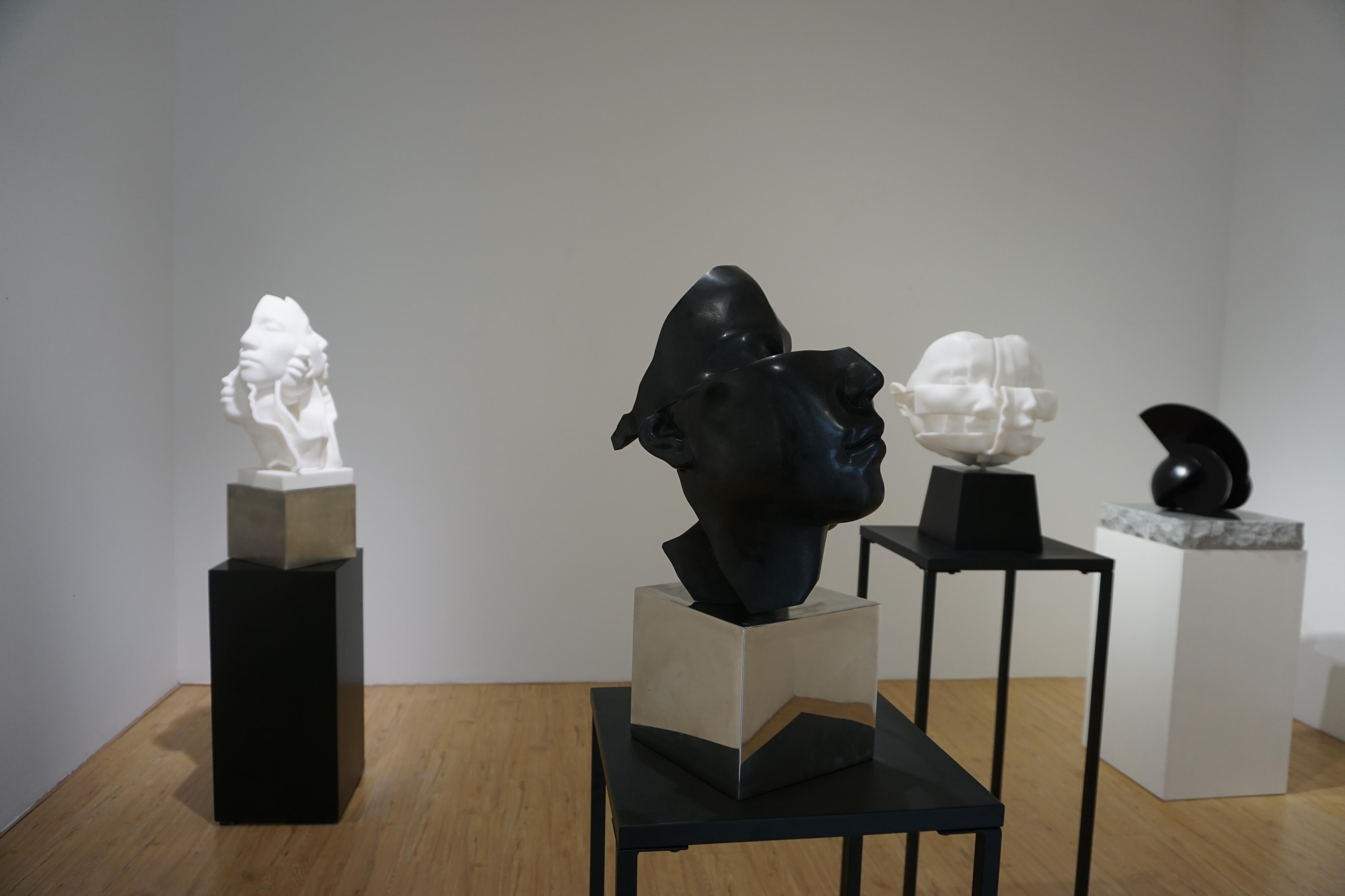 Schwarzer Granit ＆Edelstahl-Skulptur 