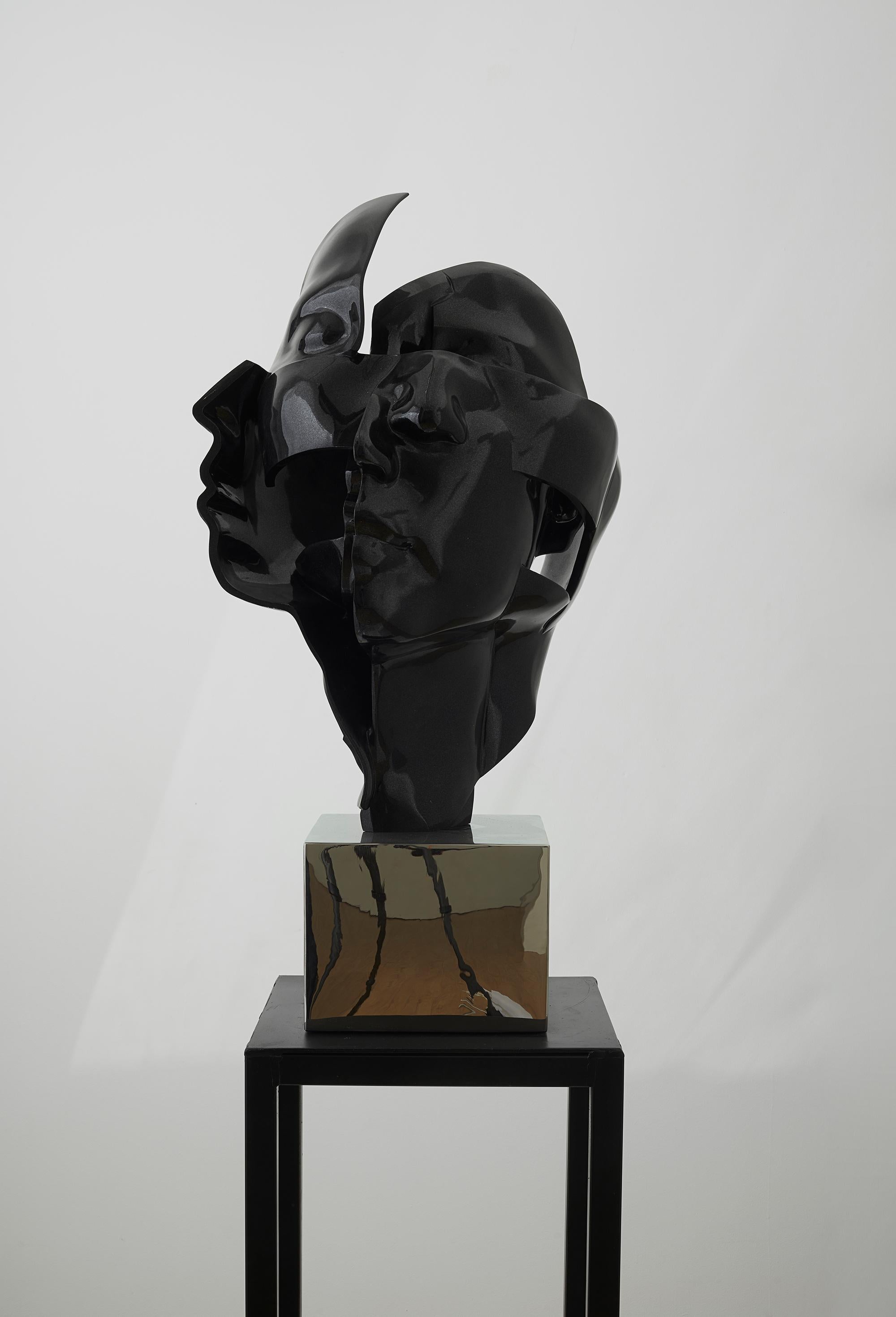 Faces No3 - Black Granite and Iron Abstract Sculpture , 2020 For Sale 1