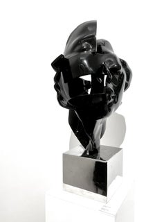 Sculpture abstraite « Faces No3 » en granit noir et fer, 2020