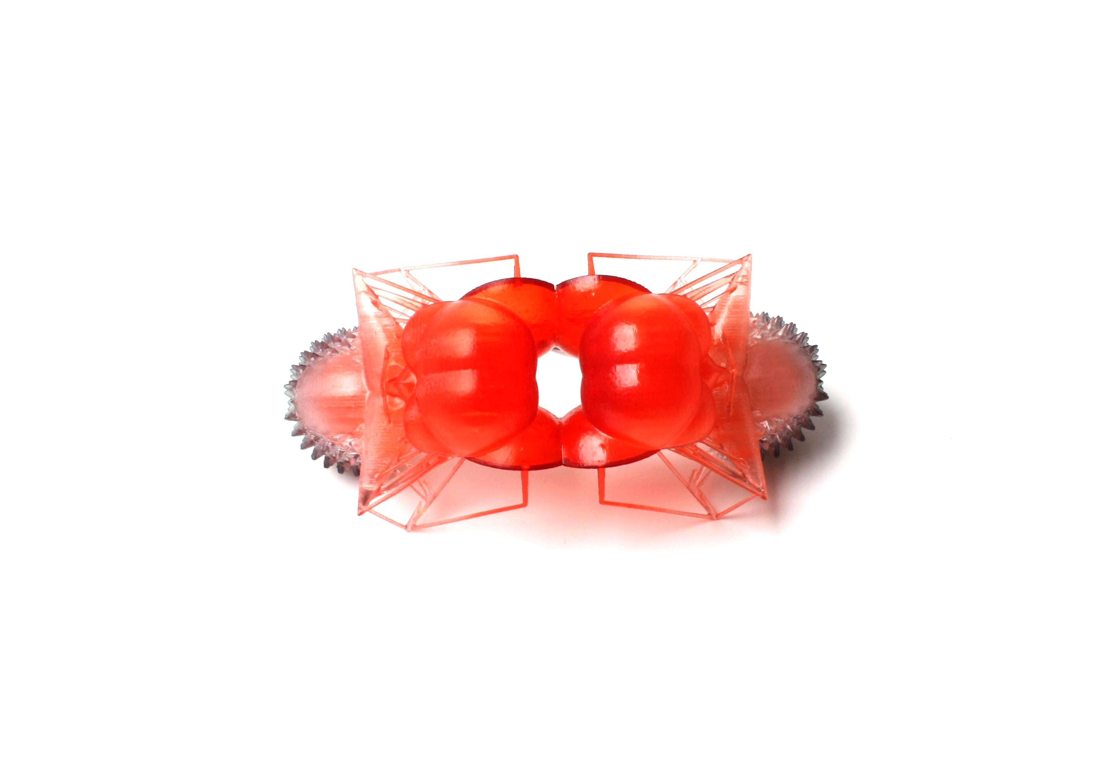 Red Mask Clear Resin and Hand Color Dyed Scuplture For Sale 1