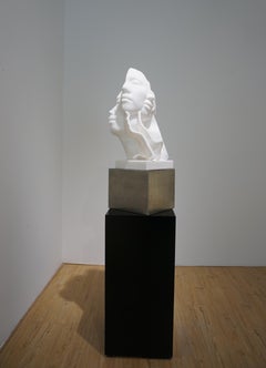 White Marble＆Stainless base Sculpture "Faces No1", 2019