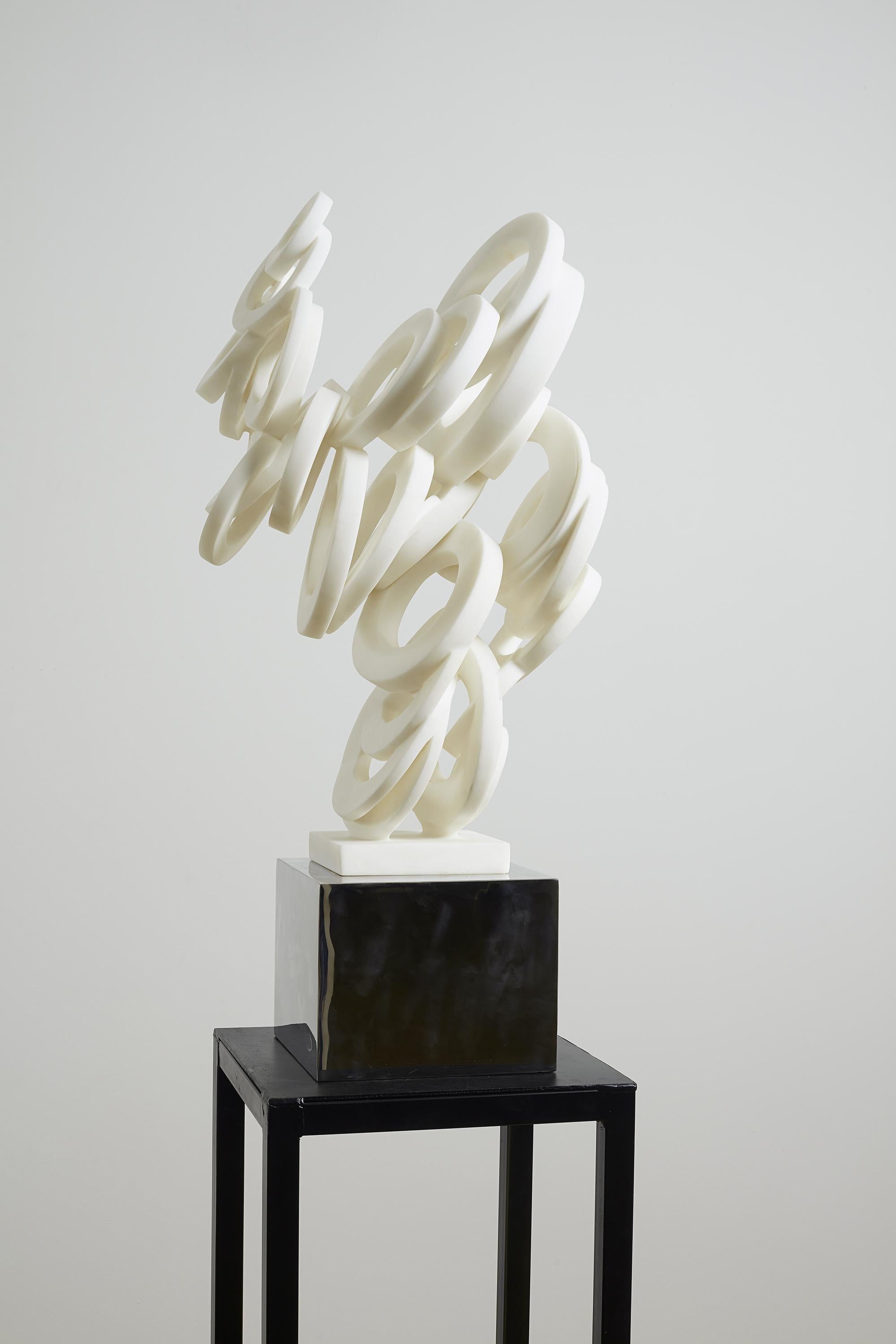 Hsu Yun Chin Abstract Sculpture - White Marble＆Stainless Sculpture "Chaos Theory-Cumulation", 2020