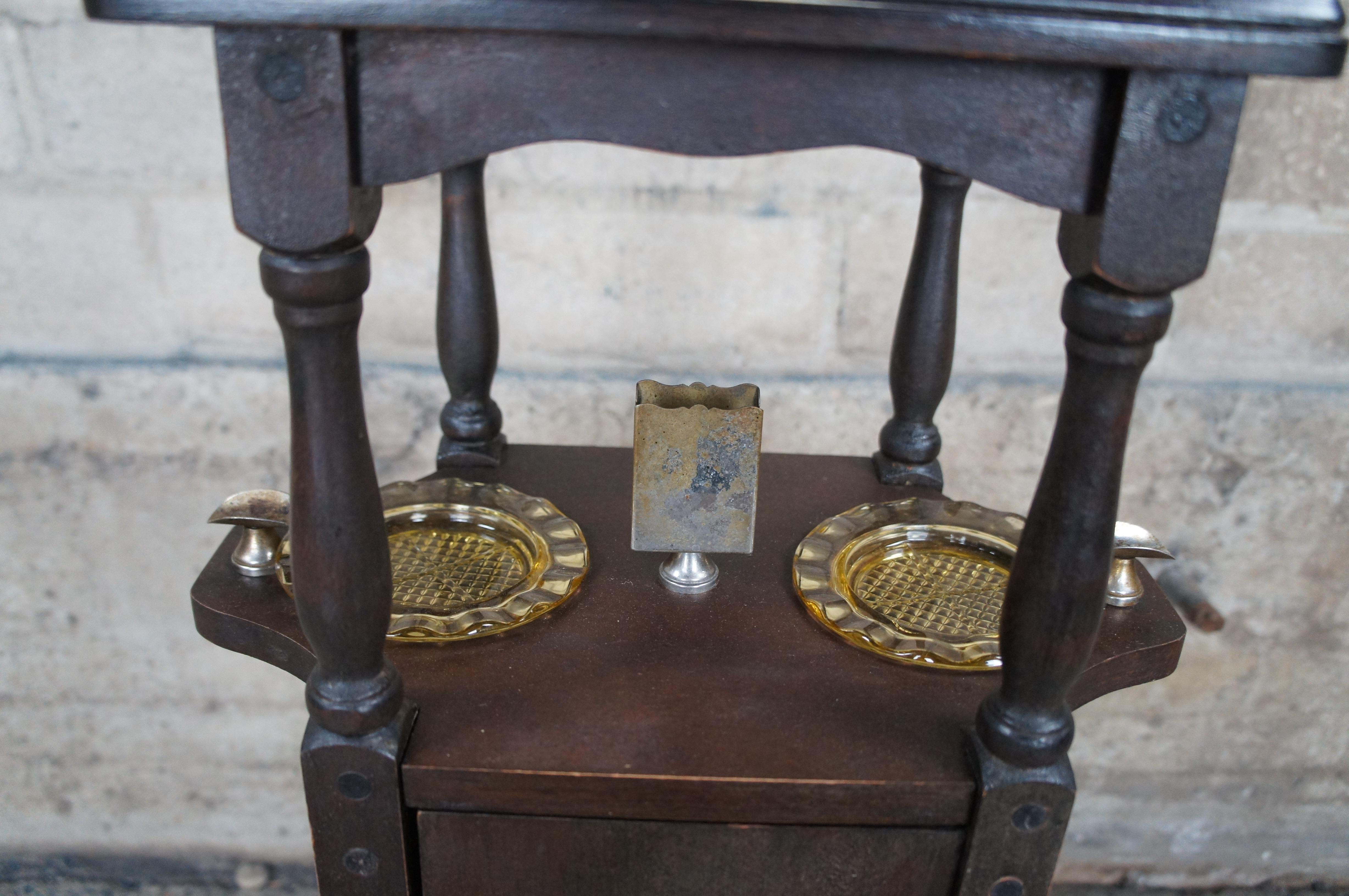 H.T. Cushman Antique Early 20th Century Petite Smoking Stand Humidor Ashtray 26