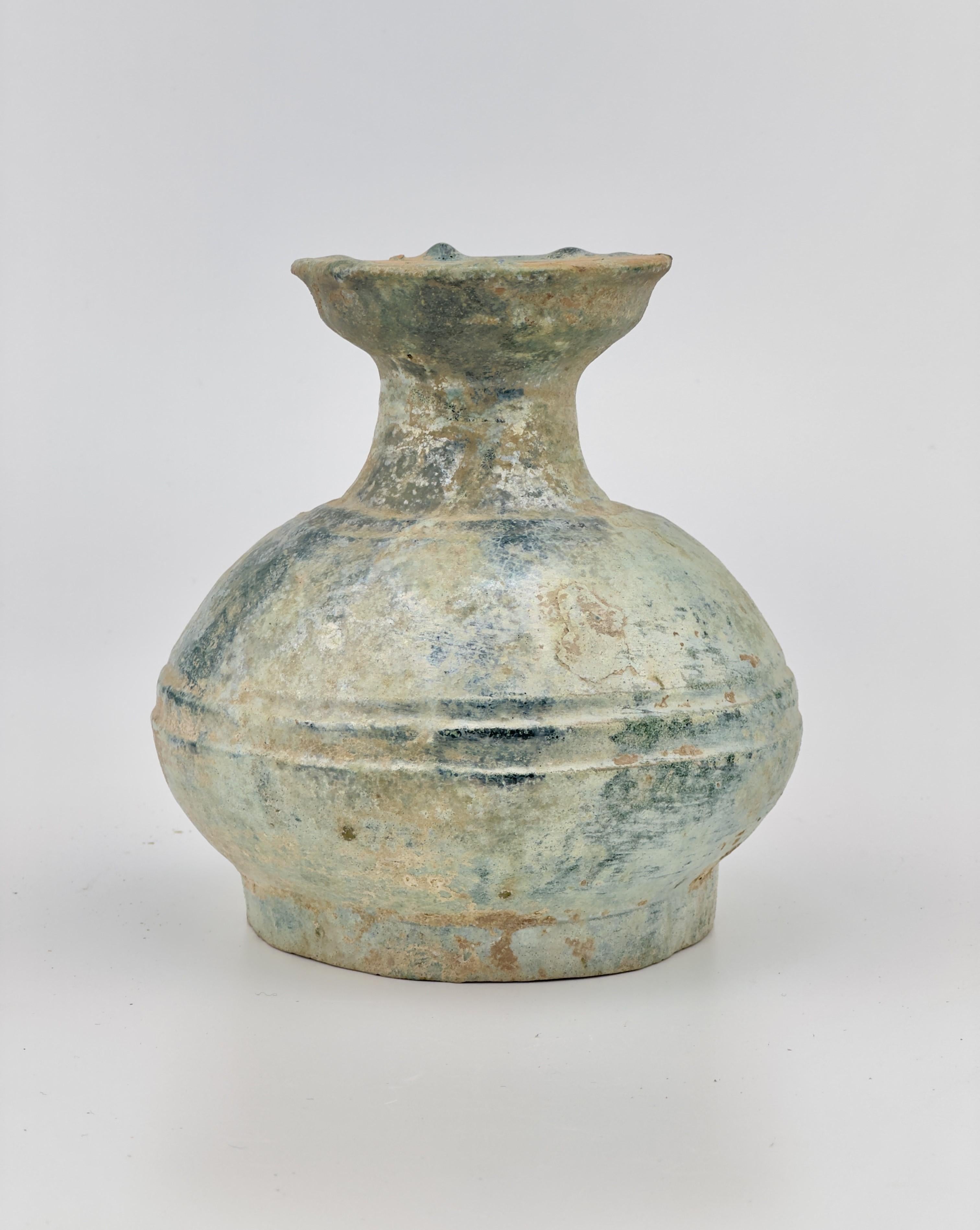 Chinese Hu Shape Green-Glazed Vase, Han Dynasty(206 BC - 220 AD) For Sale