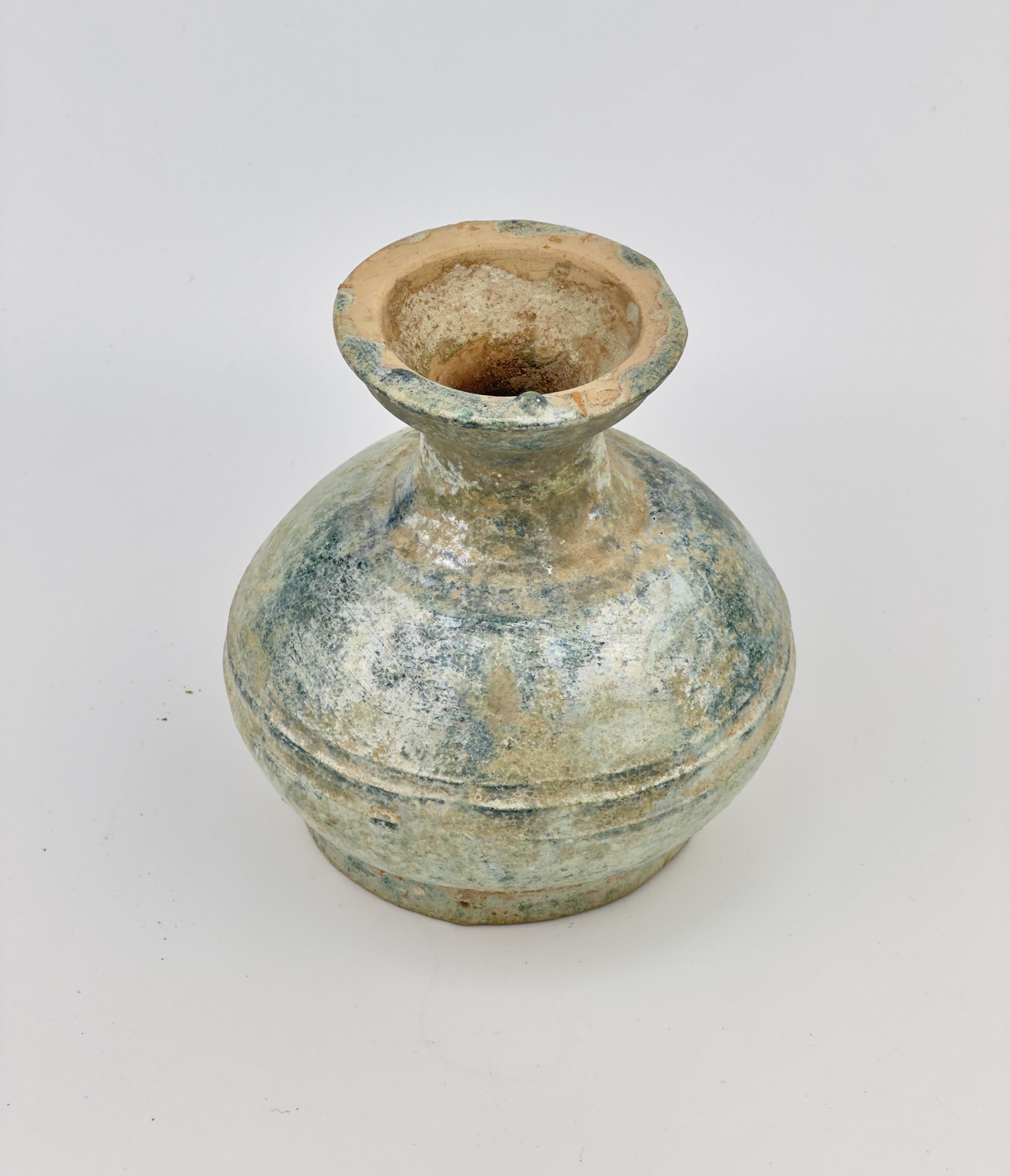 18th Century and Earlier Hu Shape Green-Glazed Vase, Han Dynasty(206 BC - 220 AD) For Sale