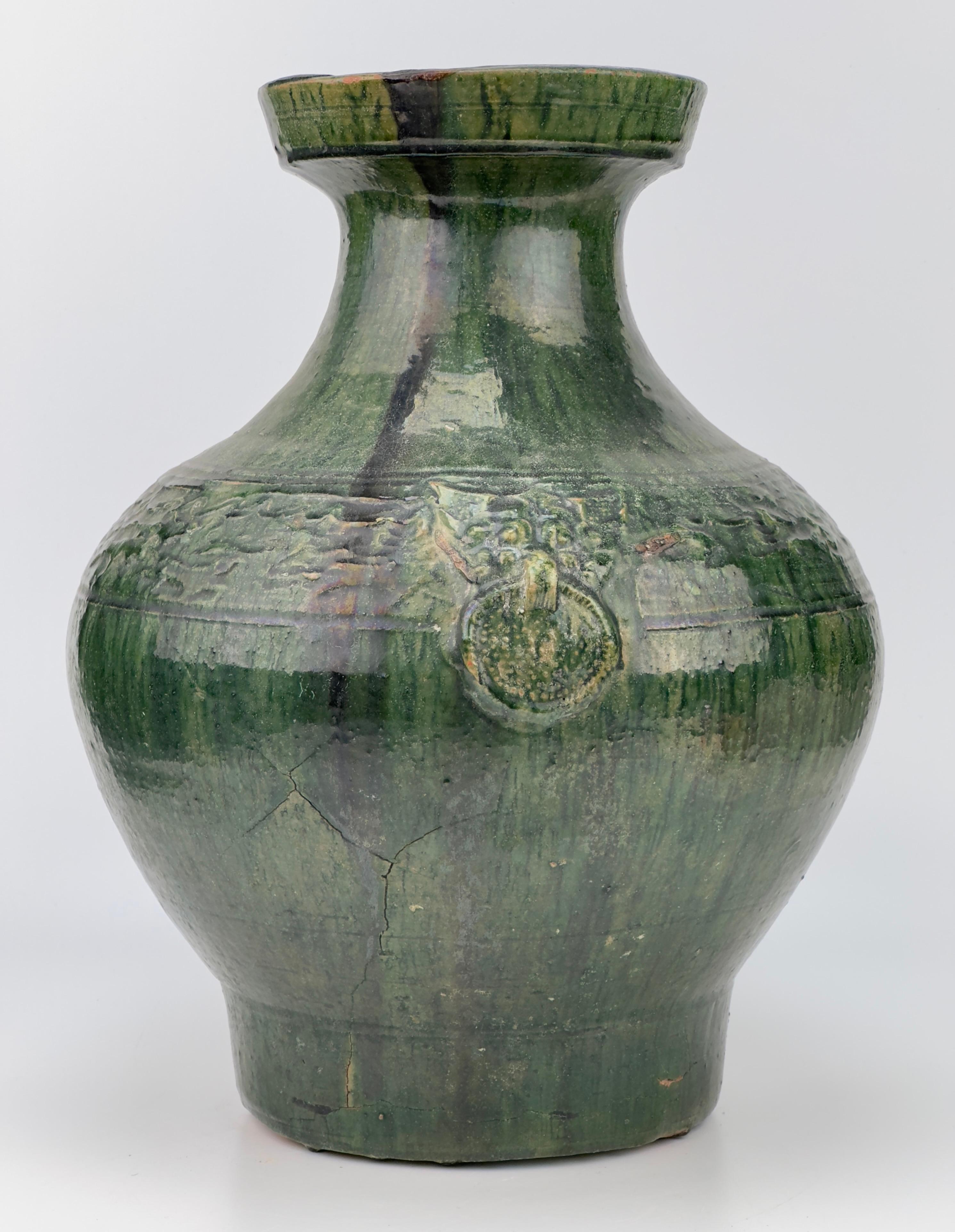 Glazed Hu vase with green glaze, Han Dynasty For Sale