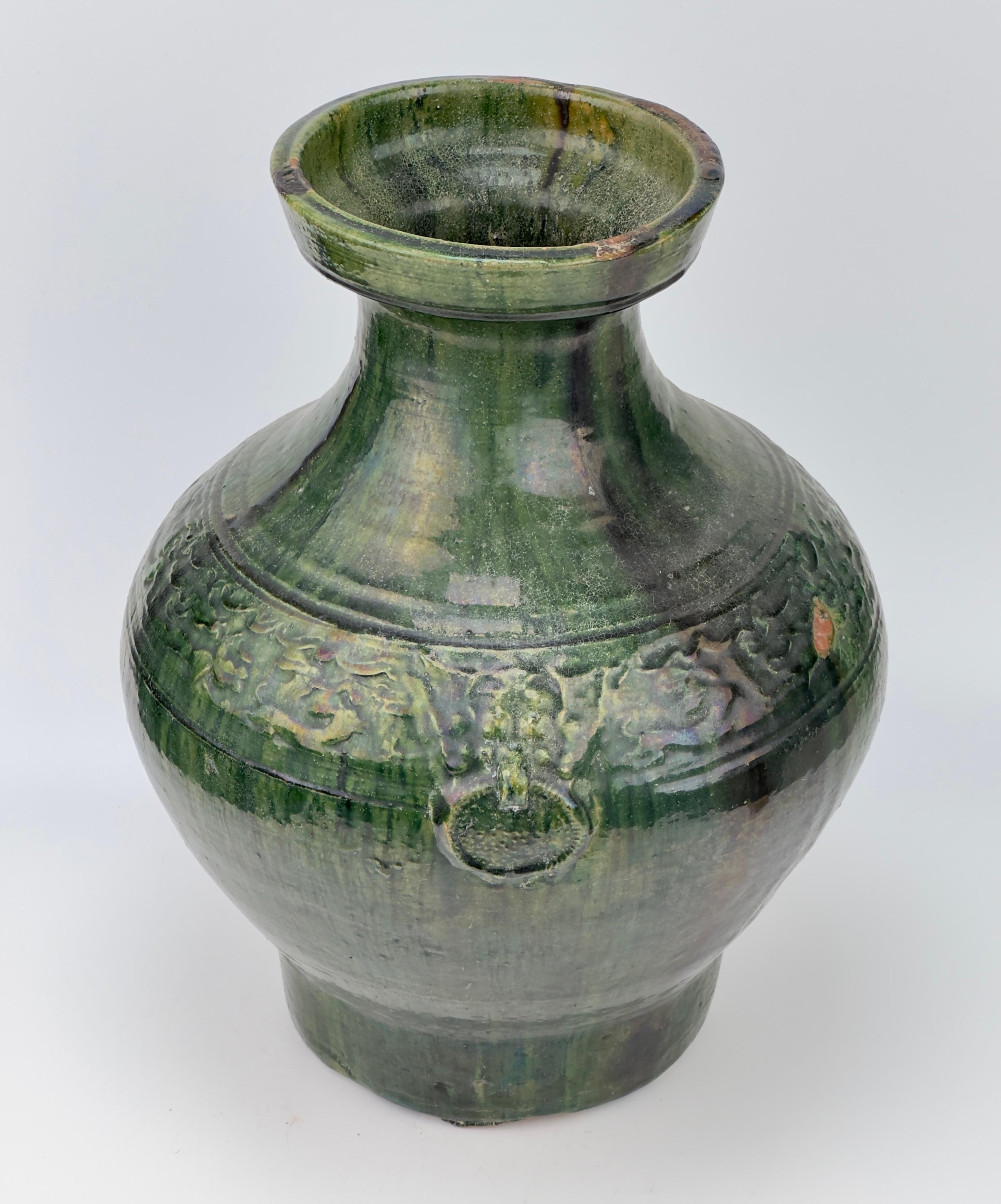 18th Century and Earlier Hu vase with green glaze, Han Dynasty For Sale