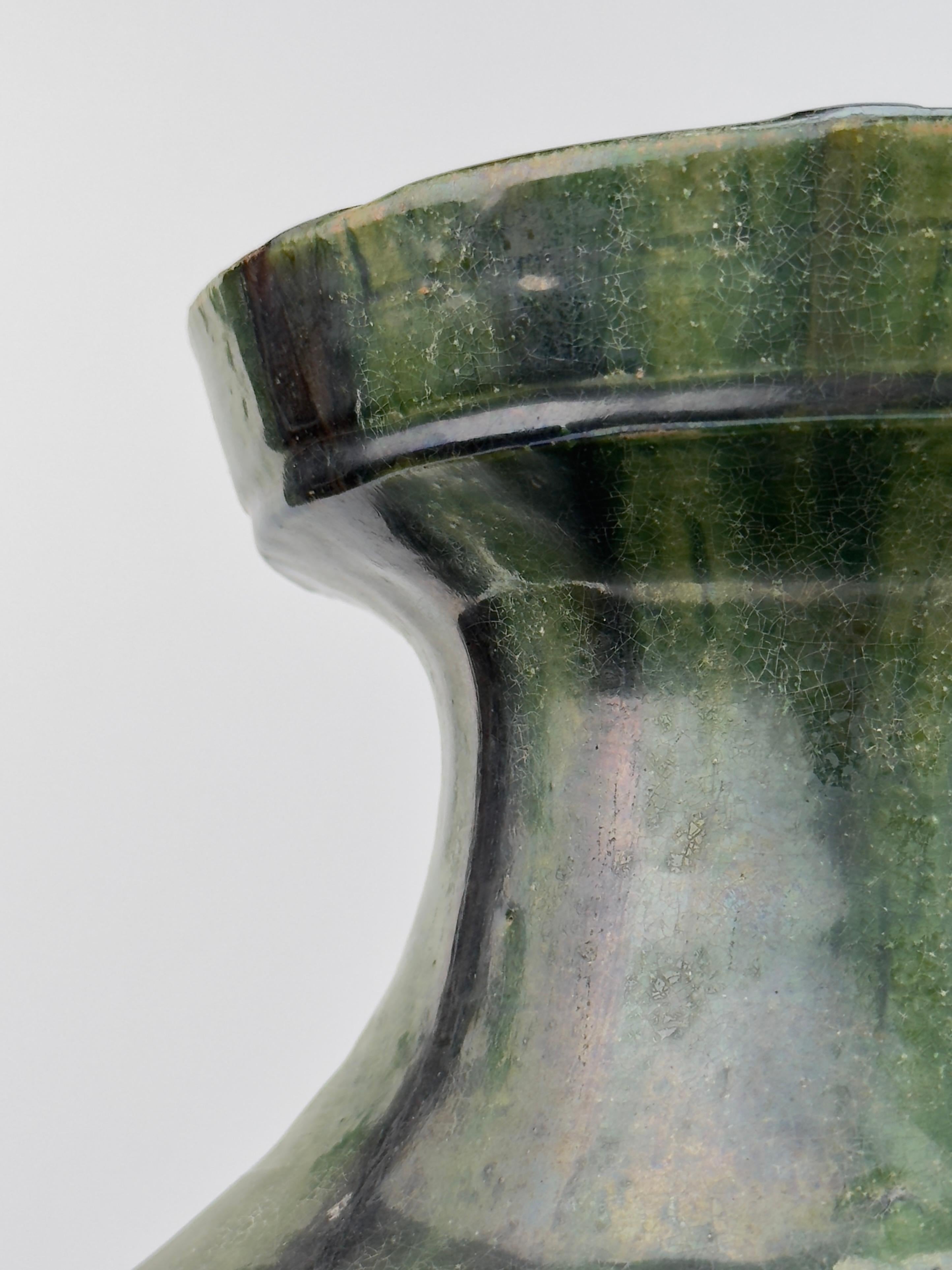 Stoneware Hu vase with green glaze, Han Dynasty For Sale