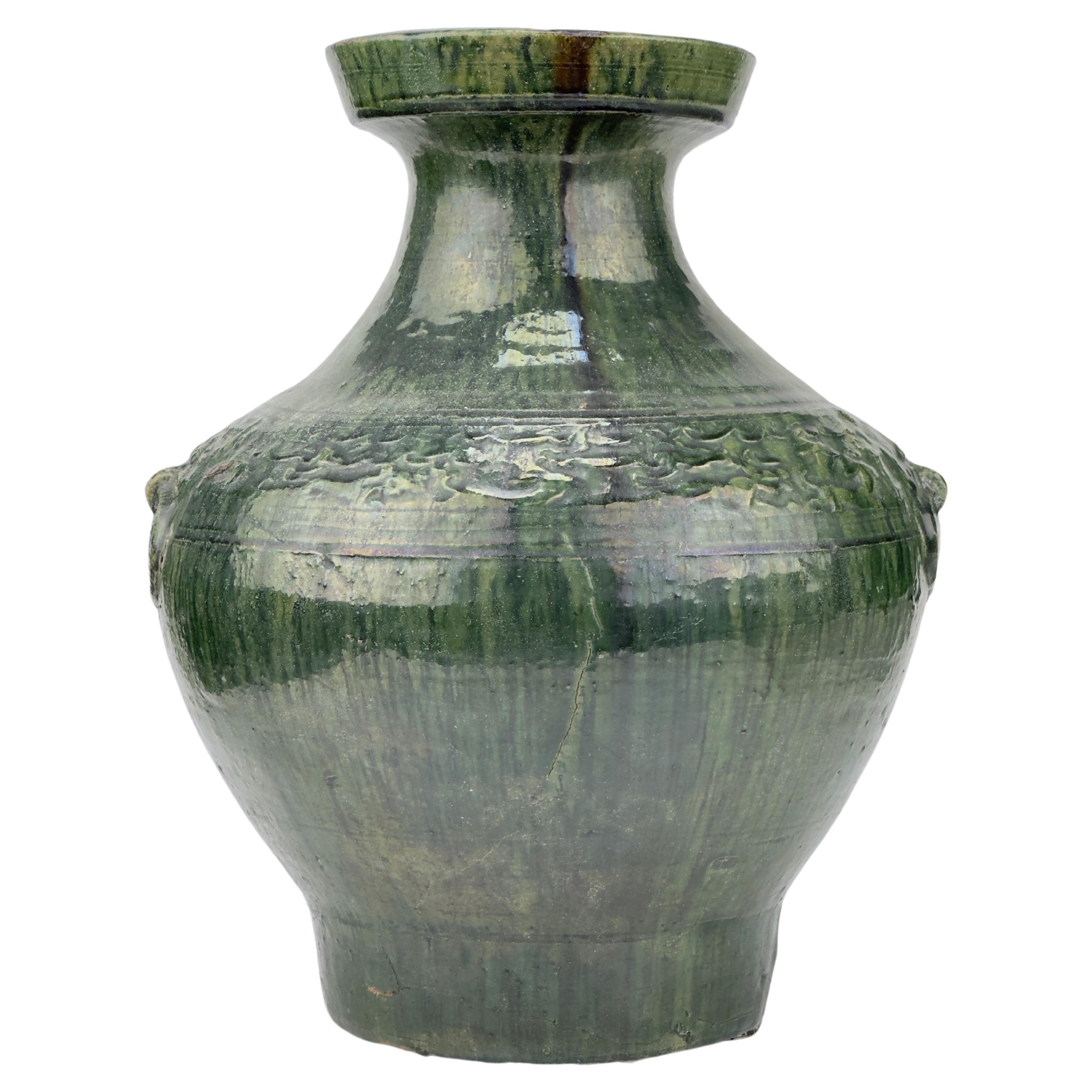 Hu vase with green glaze, Han Dynasty