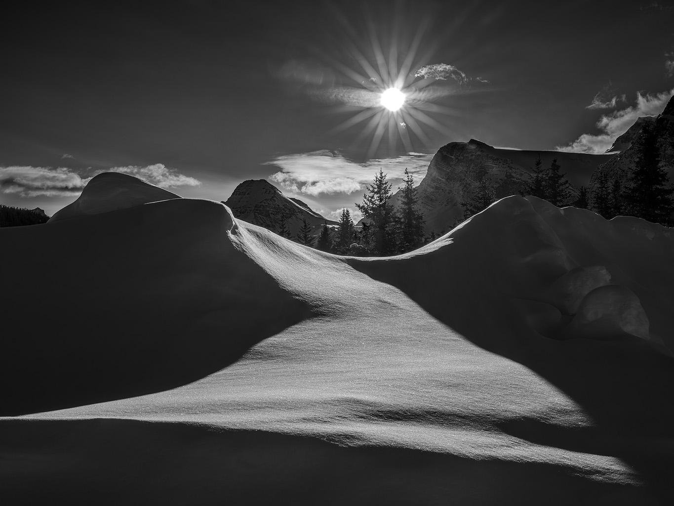 Huachao Sun Black and White Photograph - Characters of Snow #1, Bow Lake, Alberta - black and white photography