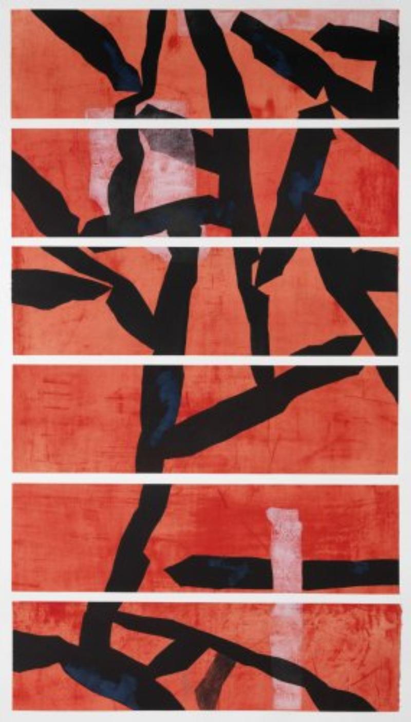 Huai-Qing Wang Abstract Print - Red