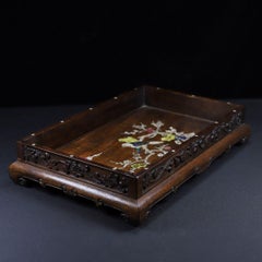 Huali Wood Tray with Mother-of-Pearl Inlay “Magpies on Plum Blossom”