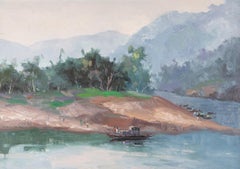 Huile sur toile d'origine Hualin Li d'art contemporain « Wander Around The Lake 1 » (Wander autour du lac)