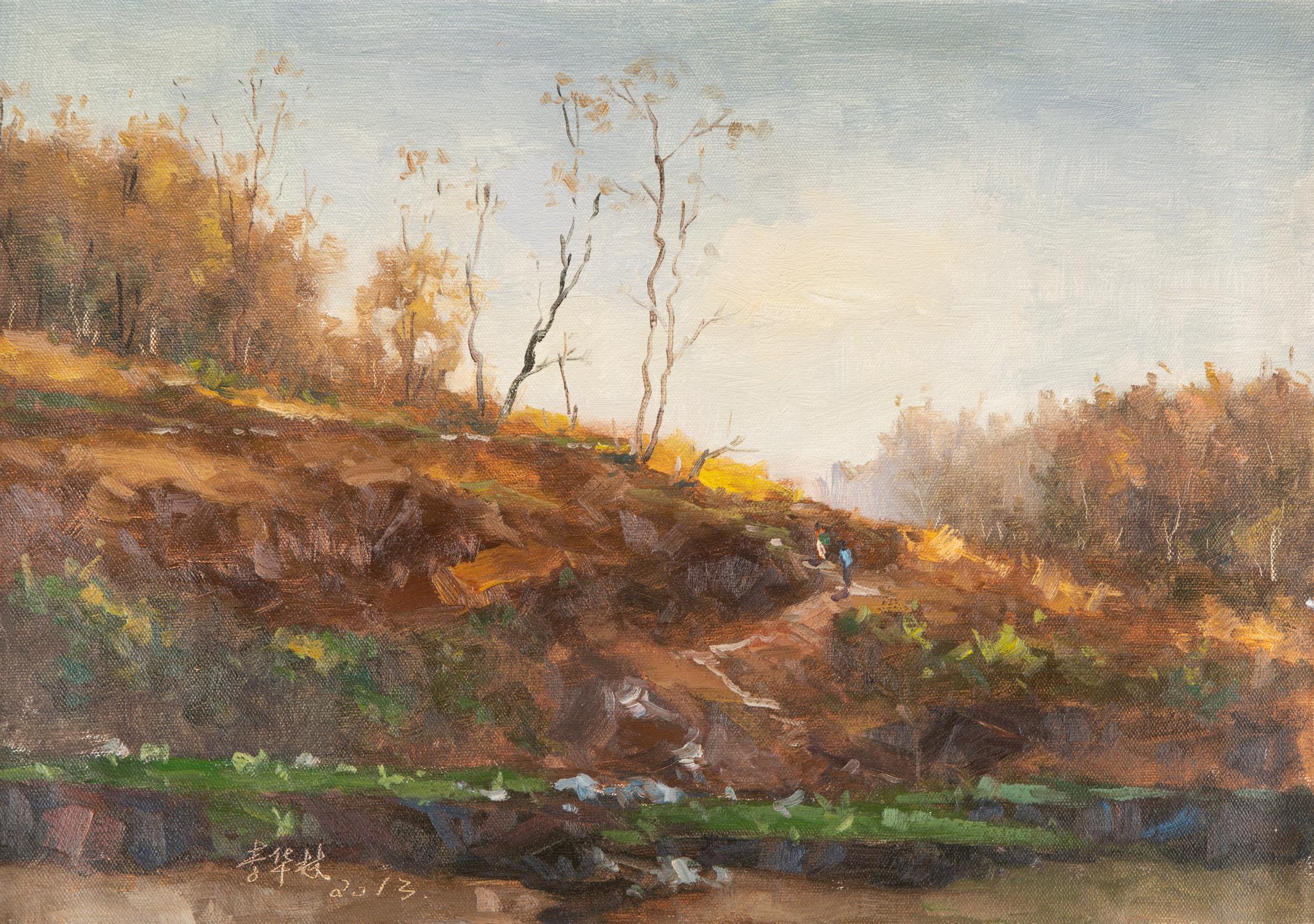Title: Autumn Countryside 2
 Medium: Oil on canvas
 Size: 19.5 x 27.5 inches
 Frame: Framing options available!
 Condition: The painting appears to be in excellent condition.
 Note: This painting is unstretched
 Year: 2013
 Artist: Hualin Li
