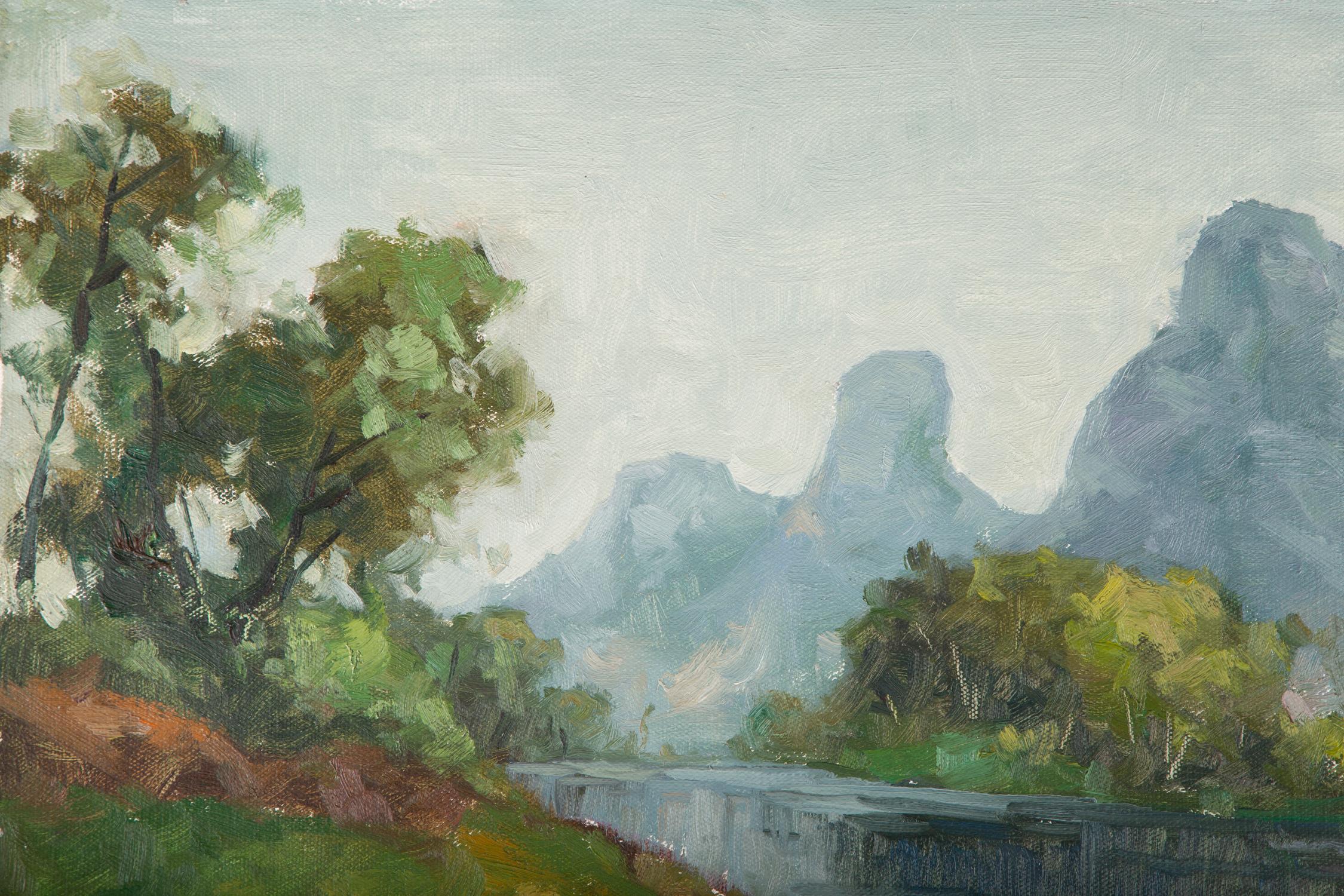 Hualin Li Impressionistisches Original Ölgemälde auf Leinwand „Guilin View 2“ im Angebot 1